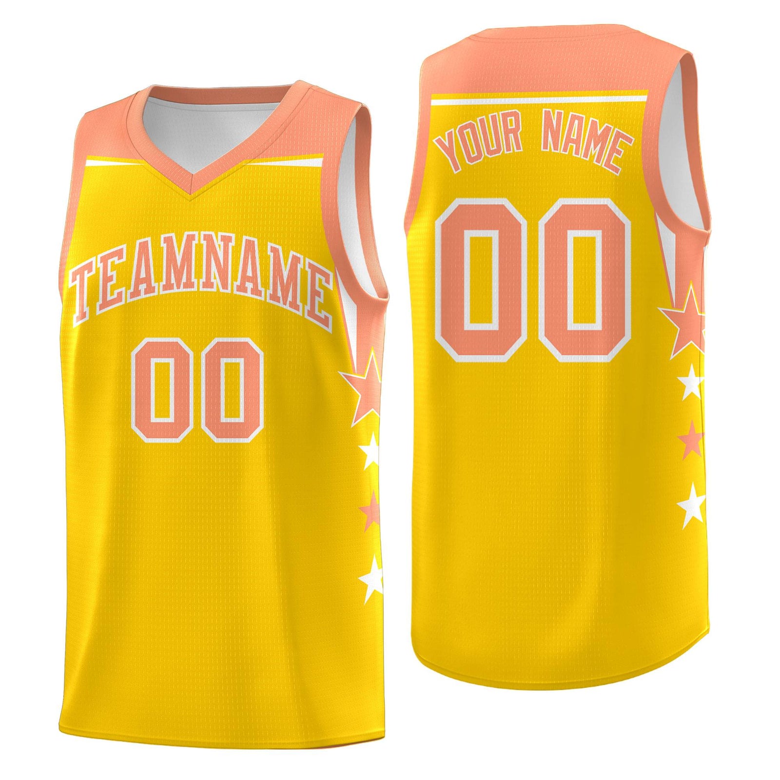 Custom Youth Basketball Uniform Gold Light Orange Two Tone Side Star Color Block Team Jersey