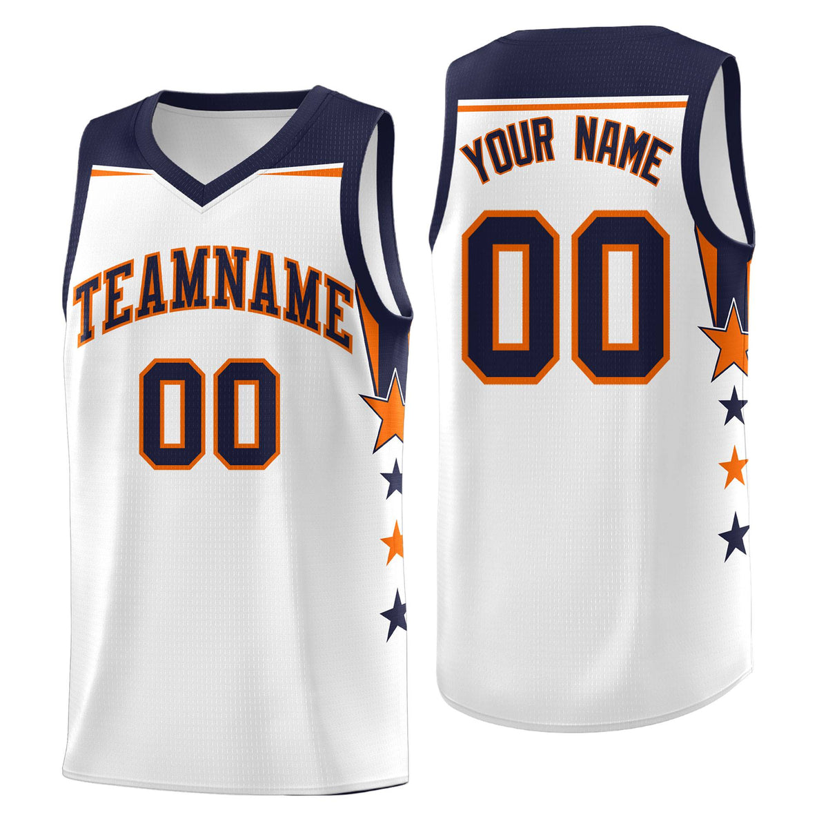 Custom Youth Basketball Uniform White Navy Two Tone Side Star Add Name Number &amp; Logo