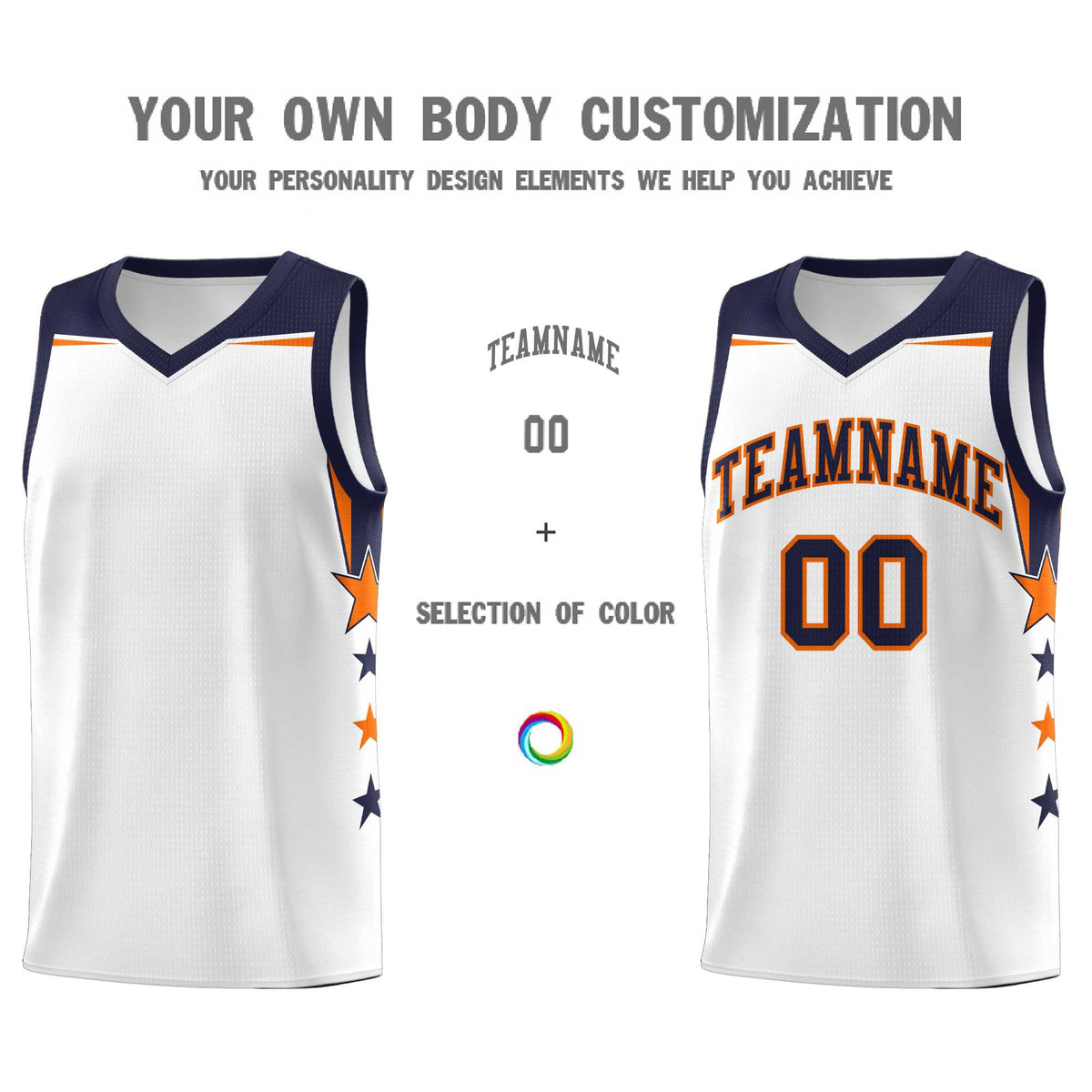Custom Youth Basketball Uniform White Navy Two Tone Side Star Add Name Number &amp; Logo