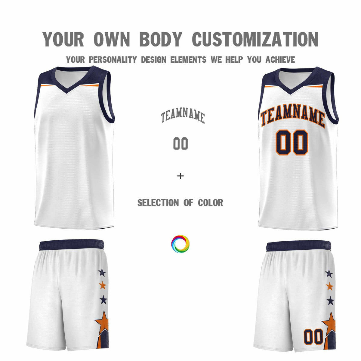 Custom Youth Basketball Uniform White Navy Two Tone Side Star Add Name Number &amp; Logo