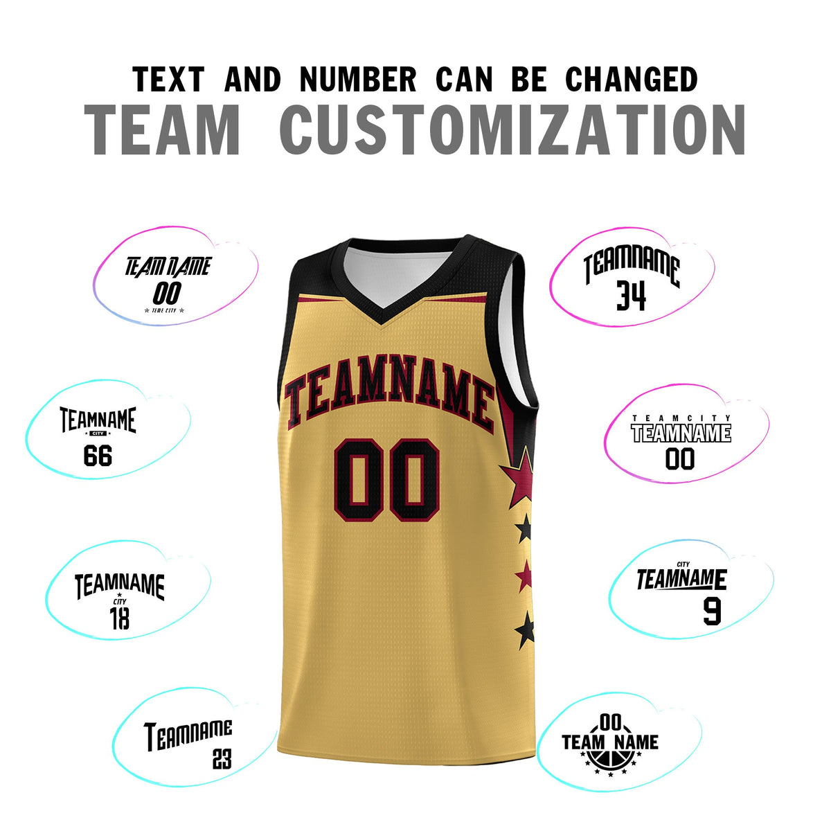 Custom Youth Basketball Uniform Old Gold Black Two Tone Side Star Personalized Team Jersey