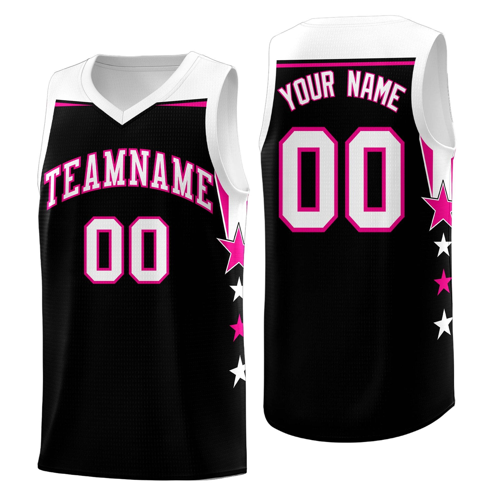 Custom Youth Basketball Uniform Black White Two Tone Side Star Personalized Team Jersey