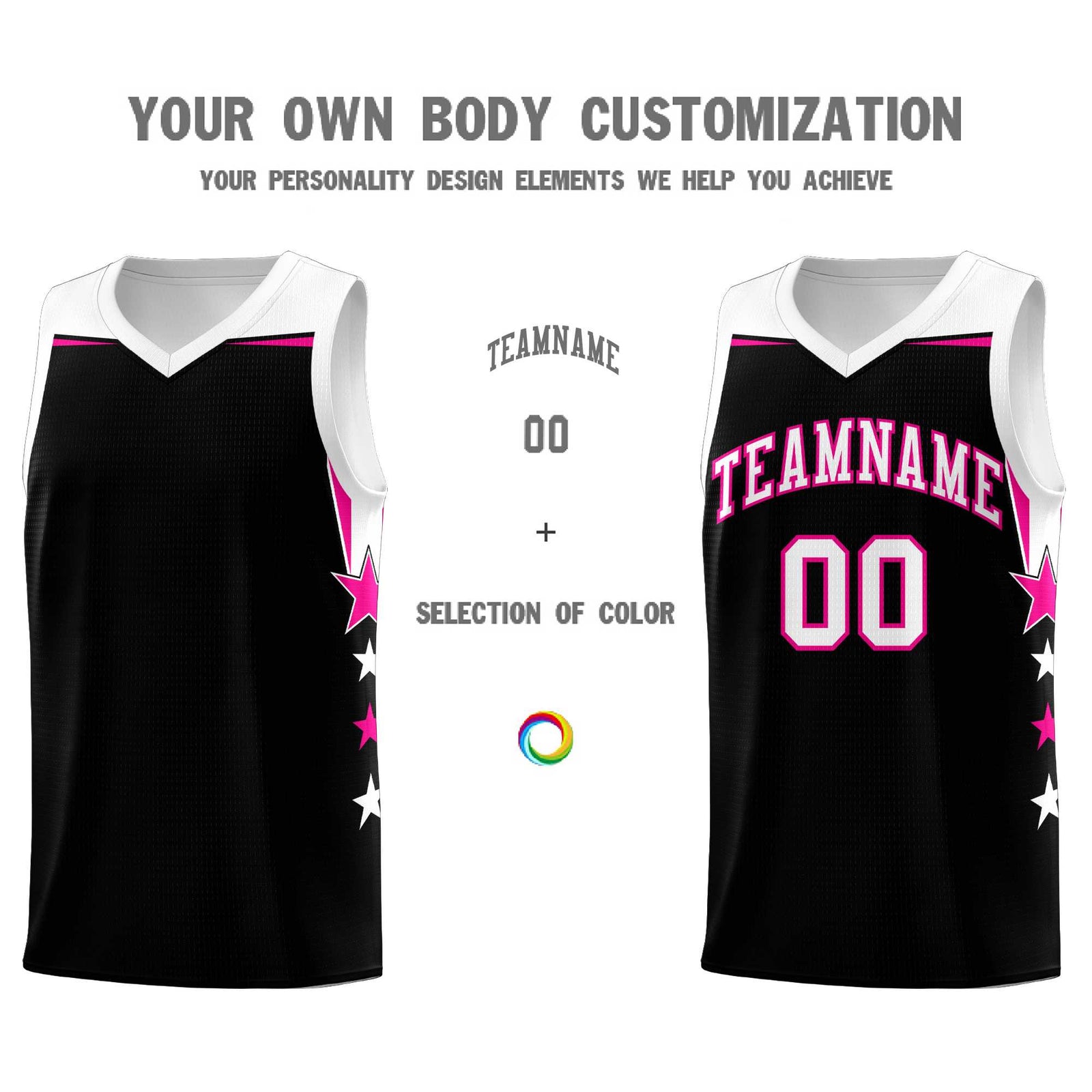 Custom Youth Basketball Uniform Black White Two Tone Side Star Personalized Team Jersey