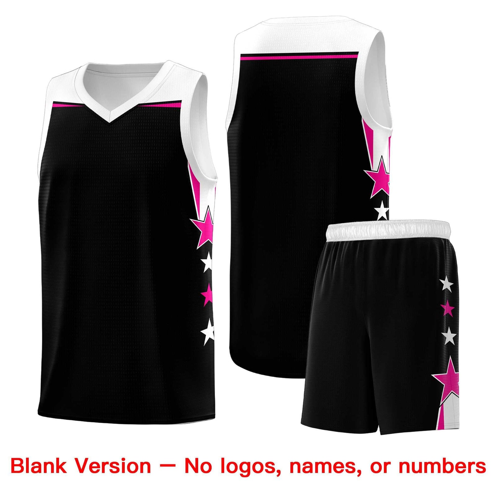 Custom Youth Basketball Uniform Black White Two Tone Side Star Personalized Team Jersey