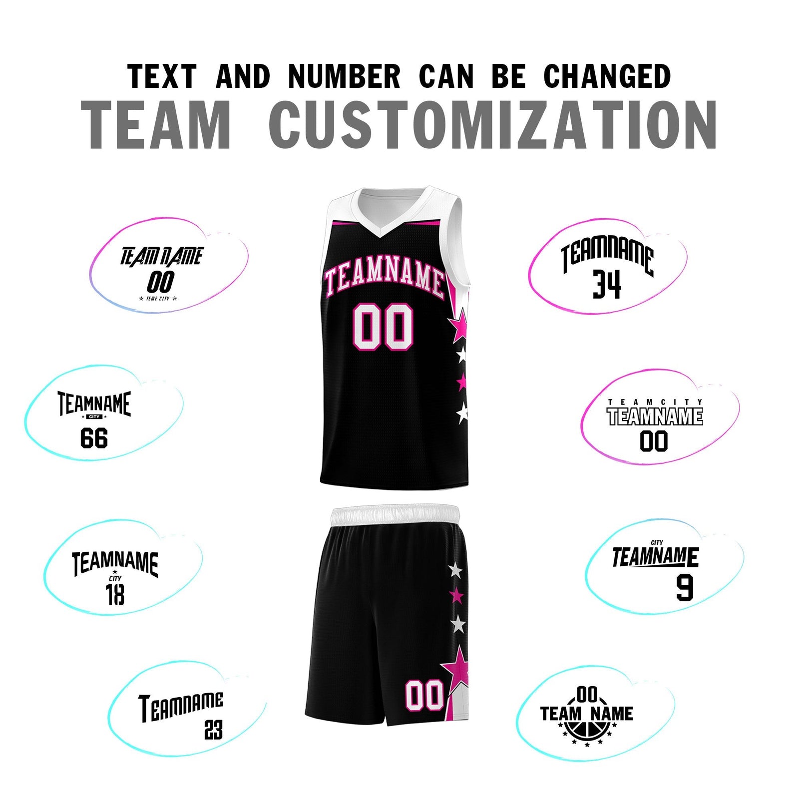 Custom Youth Basketball Uniform Black White Two Tone Side Star Personalized Team Jersey