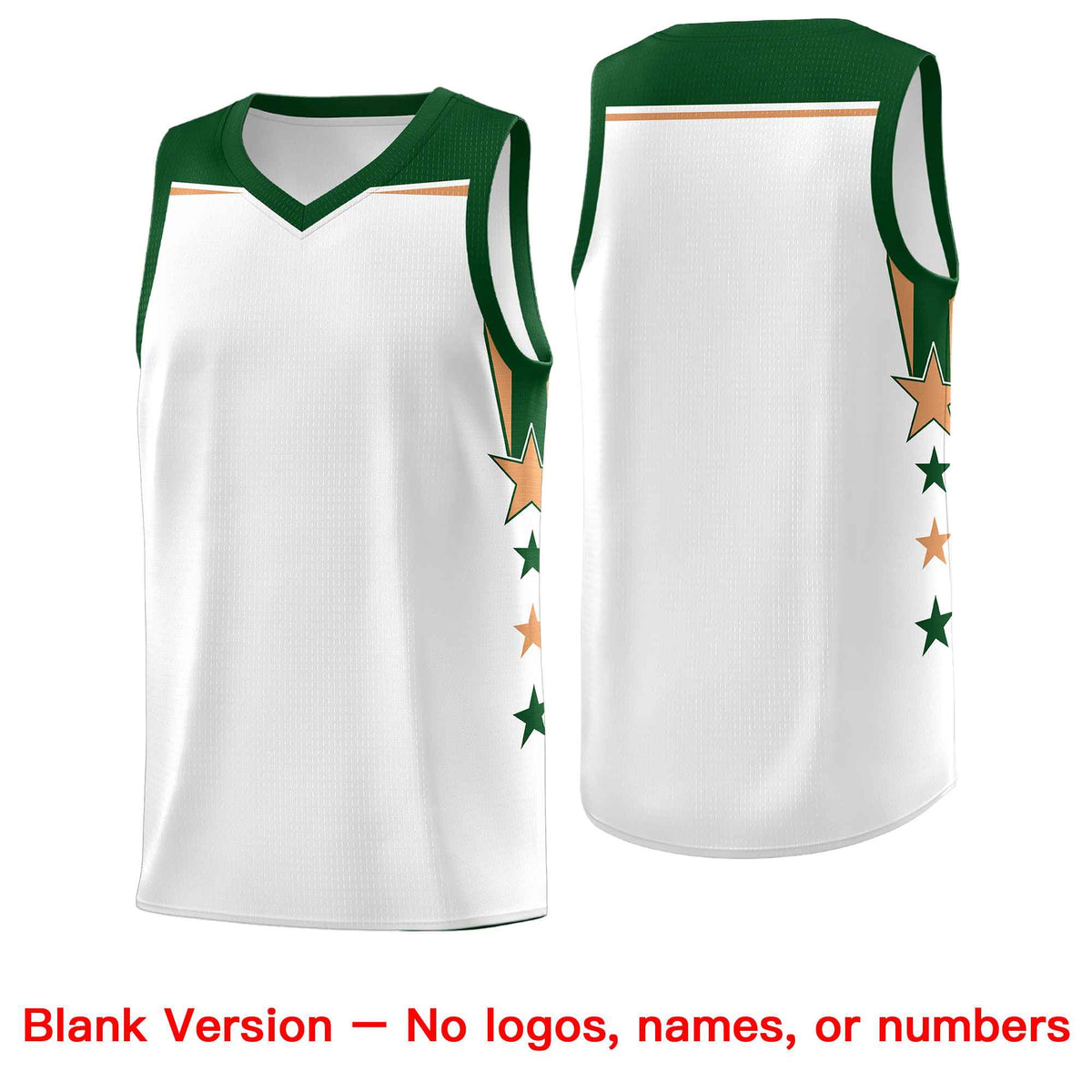 Custom Youth Basketball Uniform White Green Two Tone Side Star Add Name Number &amp; Logo