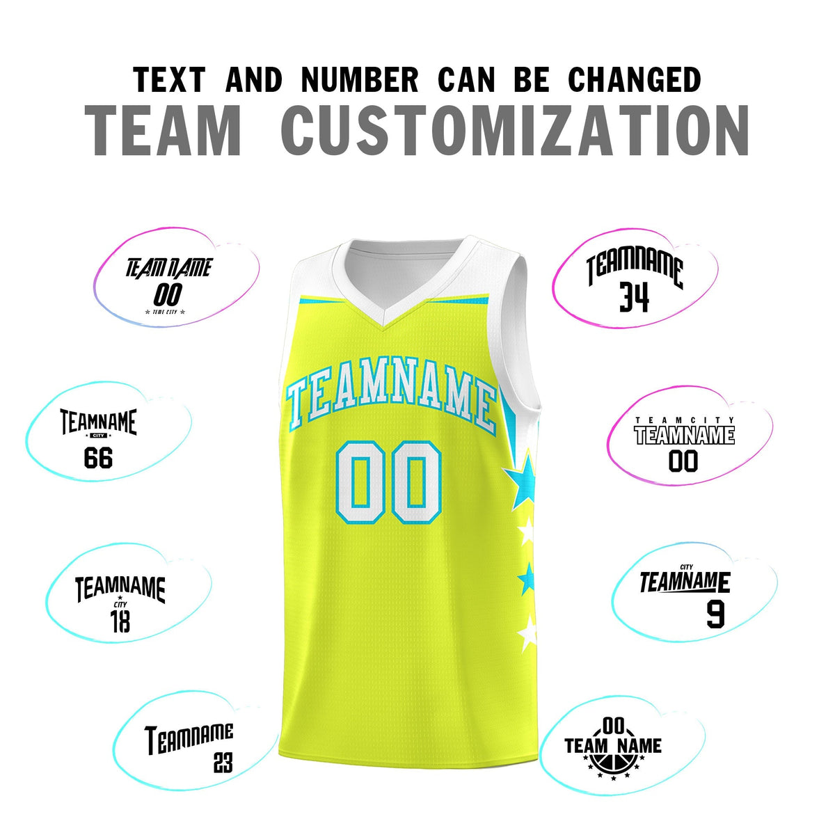 Custom Youth Basketball Uniform Fluorescent Green White Two Tone Side Star Personalized Team Jersey