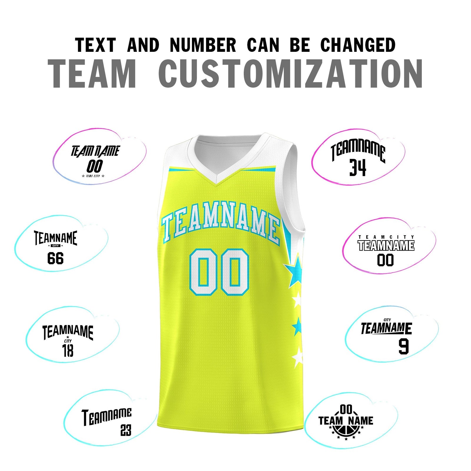 Custom Youth Basketball Uniform Fluorescent Green White Two Tone Side Star Personalized Team Jersey