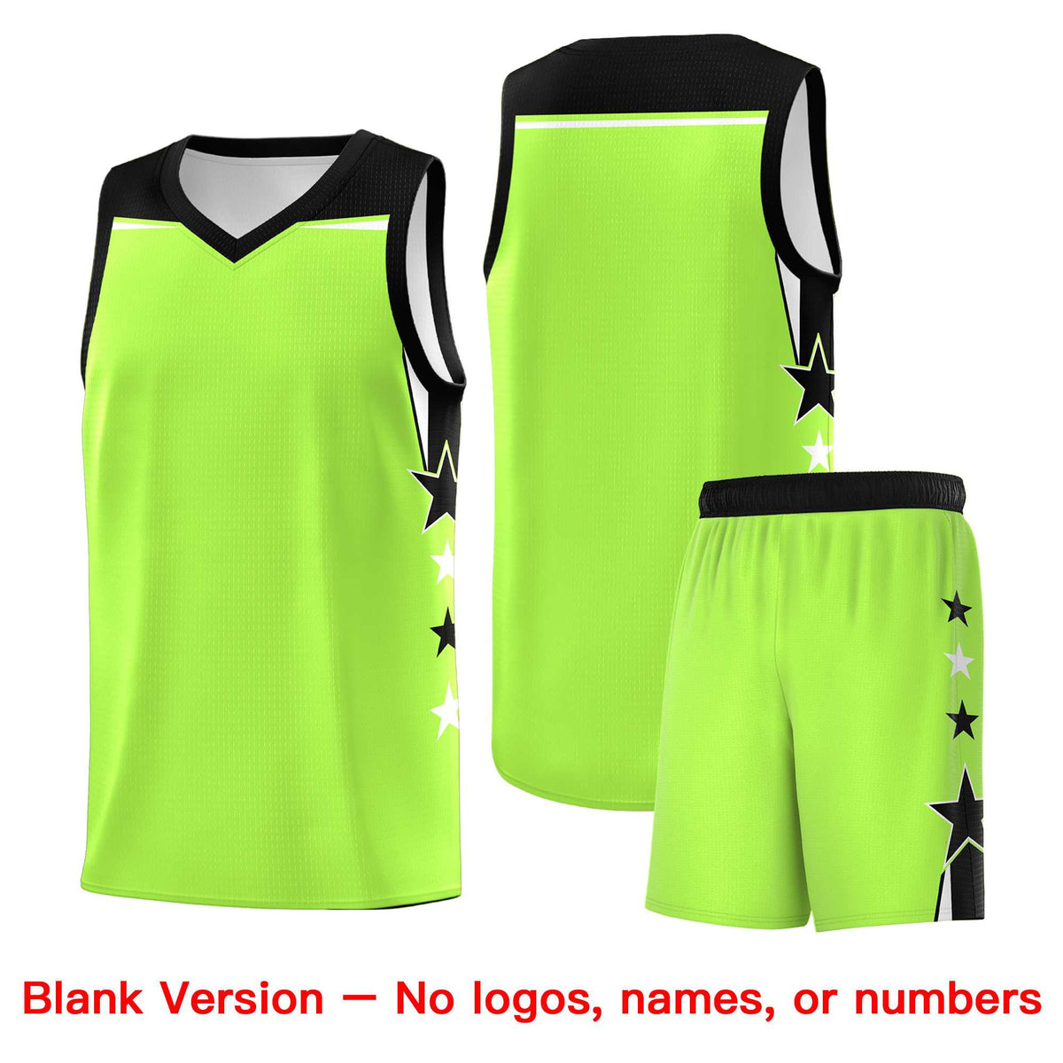 Custom Youth Basketball Uniform Fluorescent Green Black Two Tone Side Star Add Name Number &amp; Logo