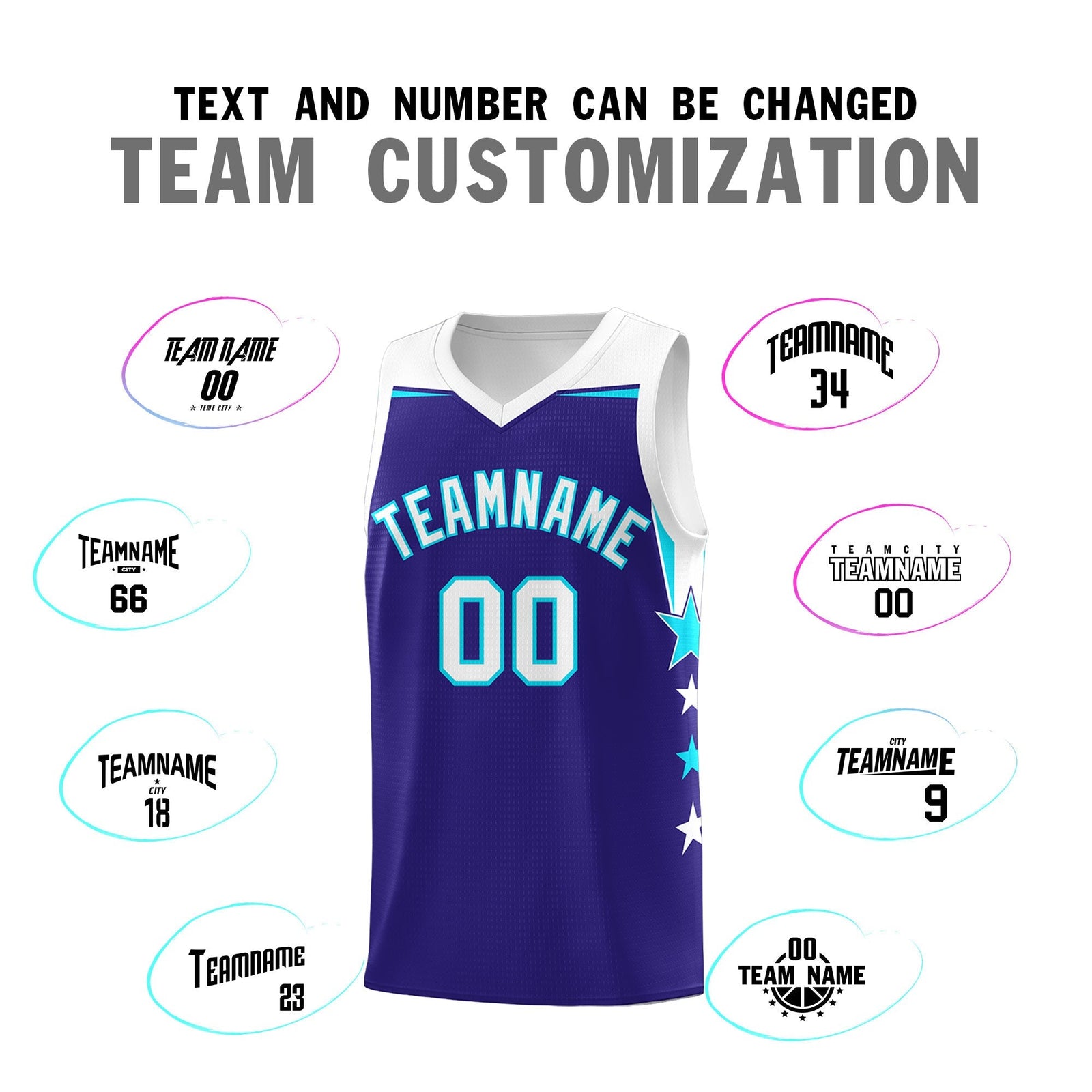 Custom Youth Basketball Uniform Royal White Two Tone Side Star Add Name Number & Logo