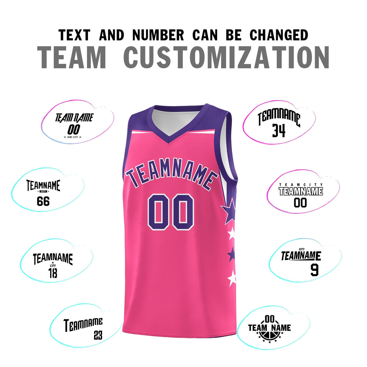 Custom Youth Basketball Uniform Pink Purple Two Tone Side Star Add Name Number &amp; Logo