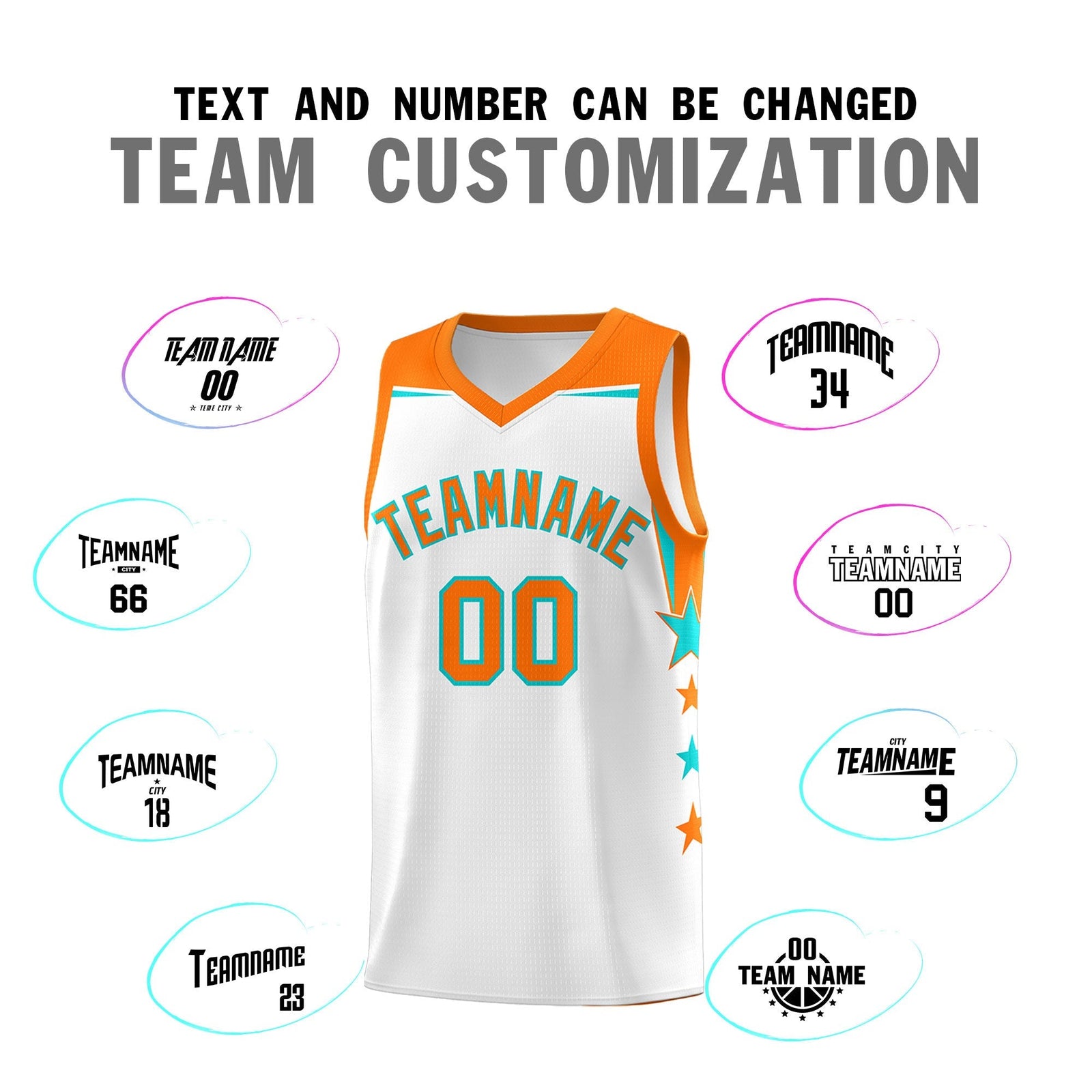 Custom Youth Basketball Uniform White Orange Two Tone Side Star Color Block Team Jersey