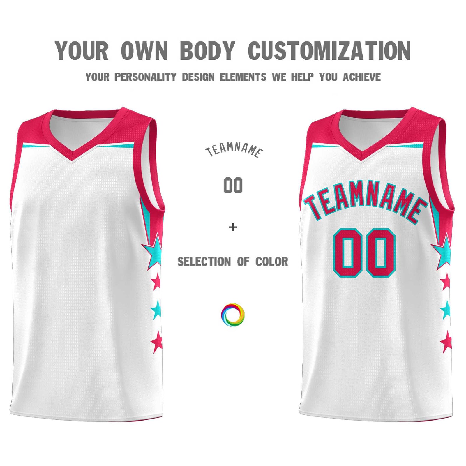 Custom Youth Basketball Uniform White Red Two Tone Side Star Color Block Team Jersey