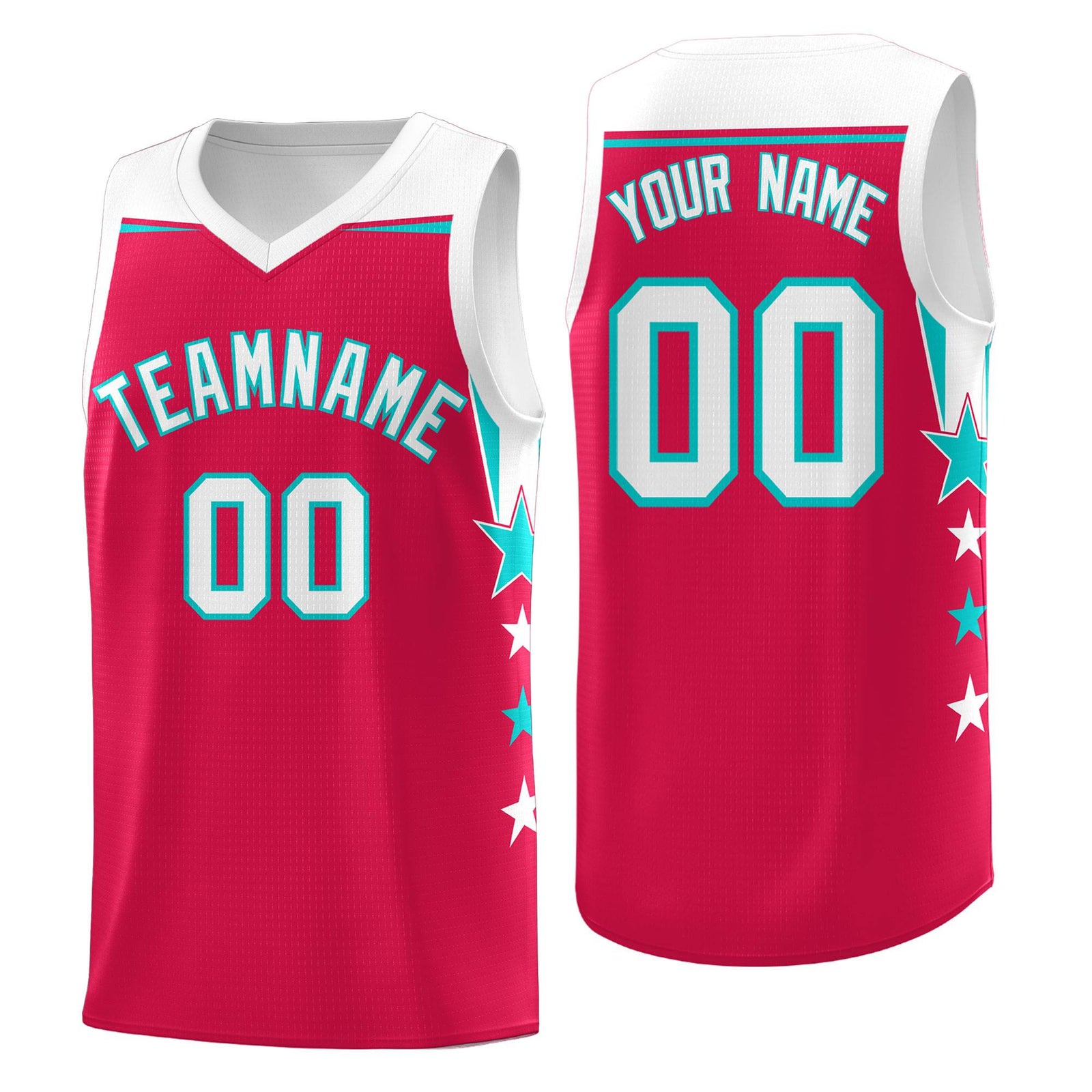 Custom Youth Basketball Uniform Red White Two Tone Side Star Add Name Number & Logo