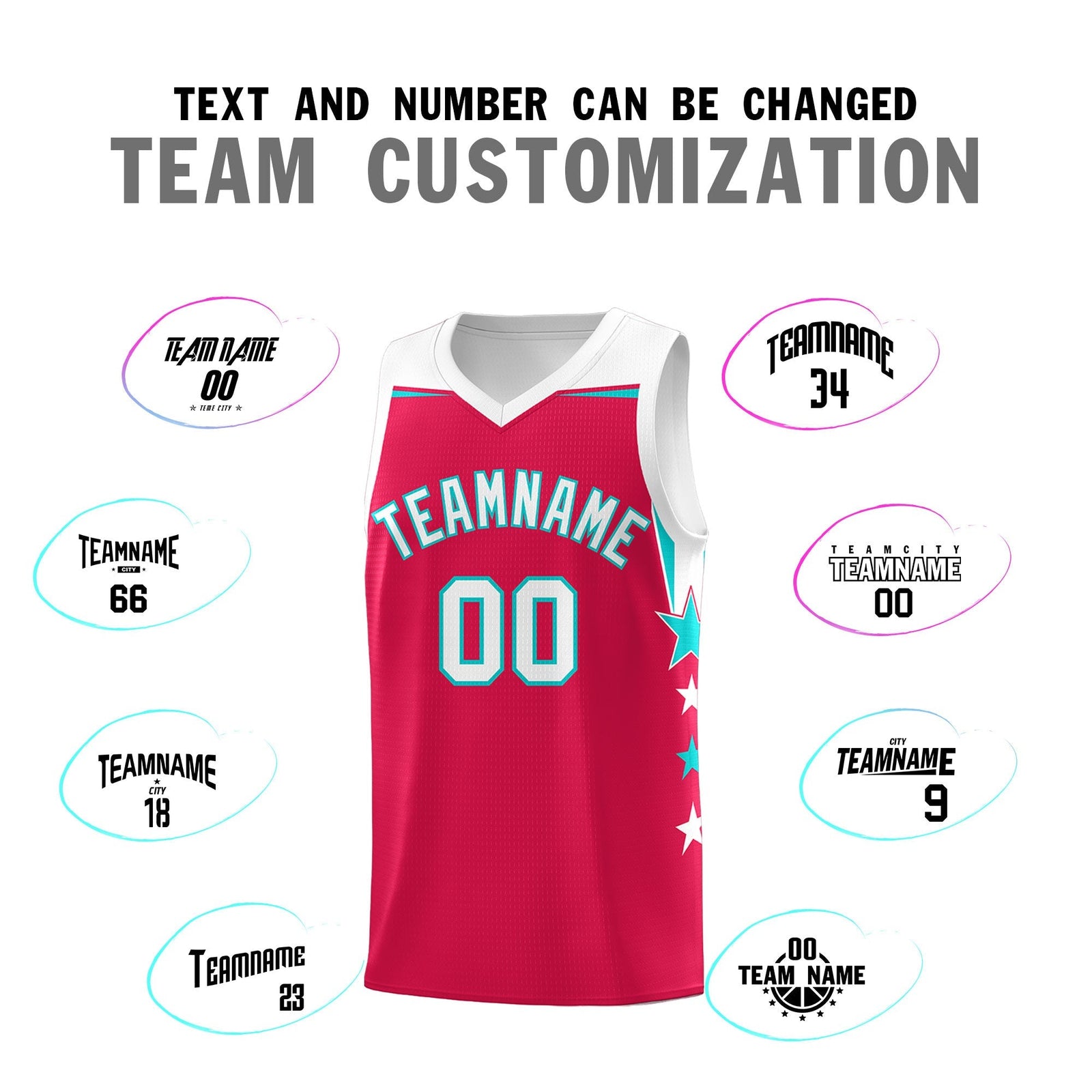 Custom Youth Basketball Uniform Red White Two Tone Side Star Add Name Number & Logo
