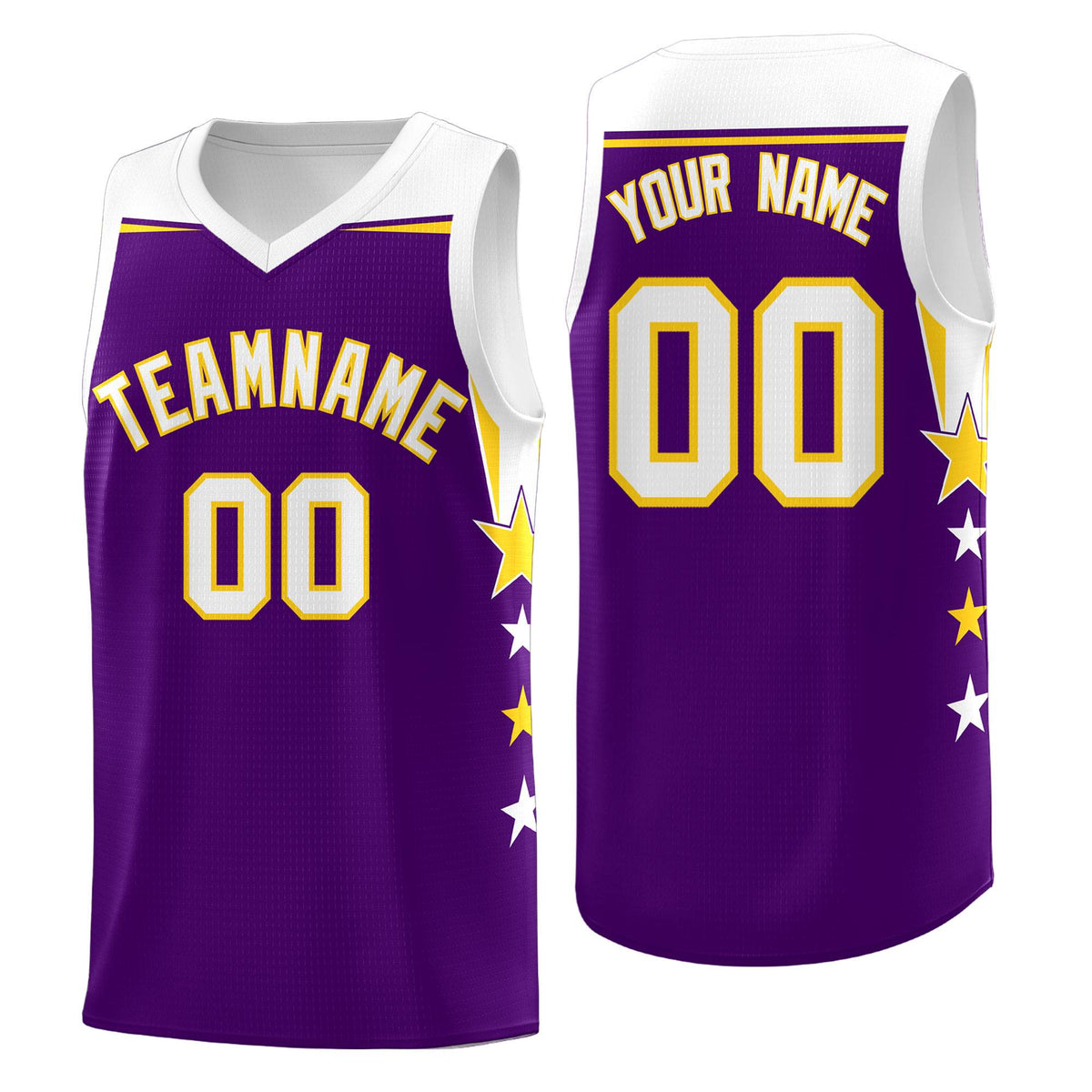 Custom Youth Basketball Uniform Purple White Two Tone Side Star Add Name Number &amp; Logo