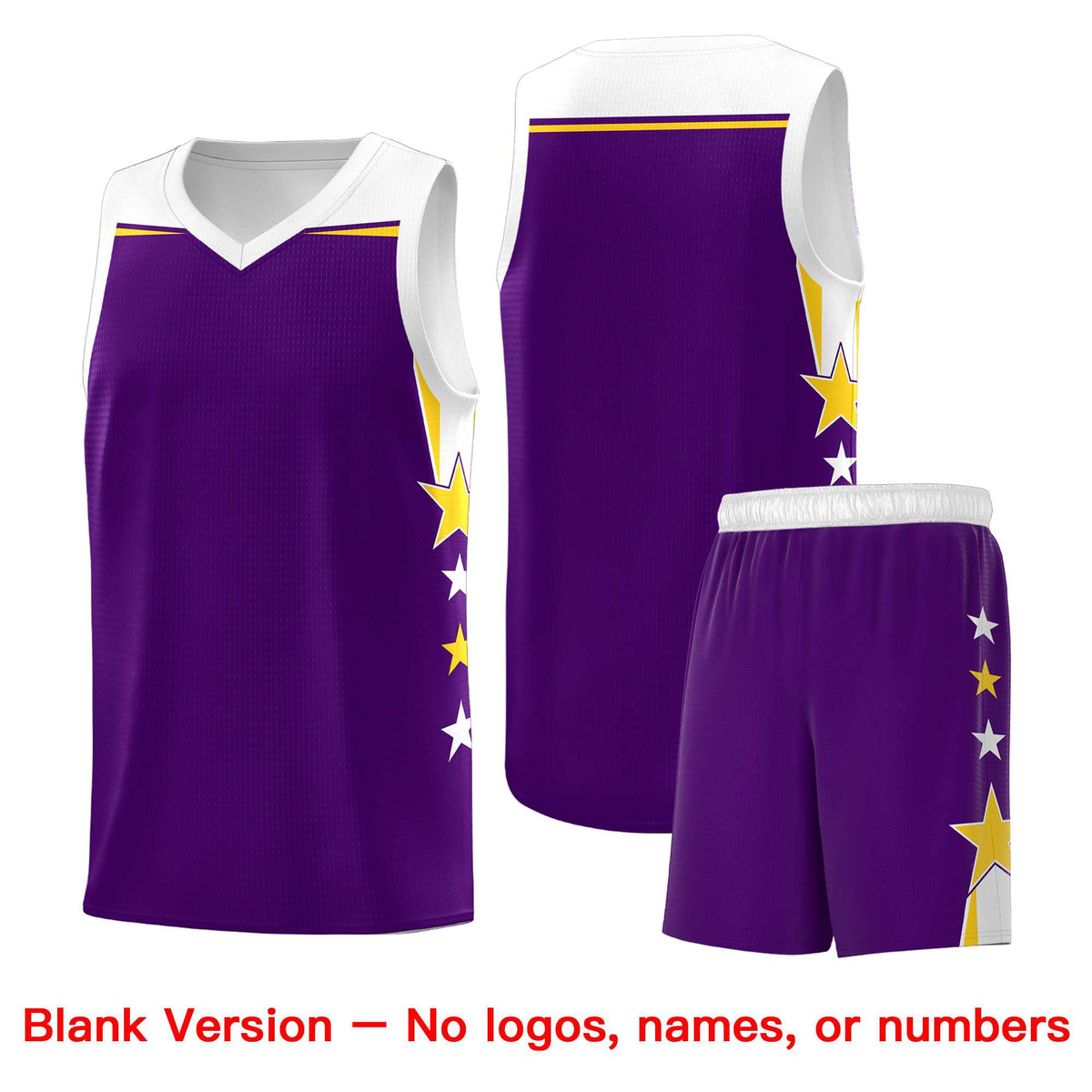 Custom Youth Basketball Uniform Purple White Two Tone Side Star Add Name Number &amp; Logo