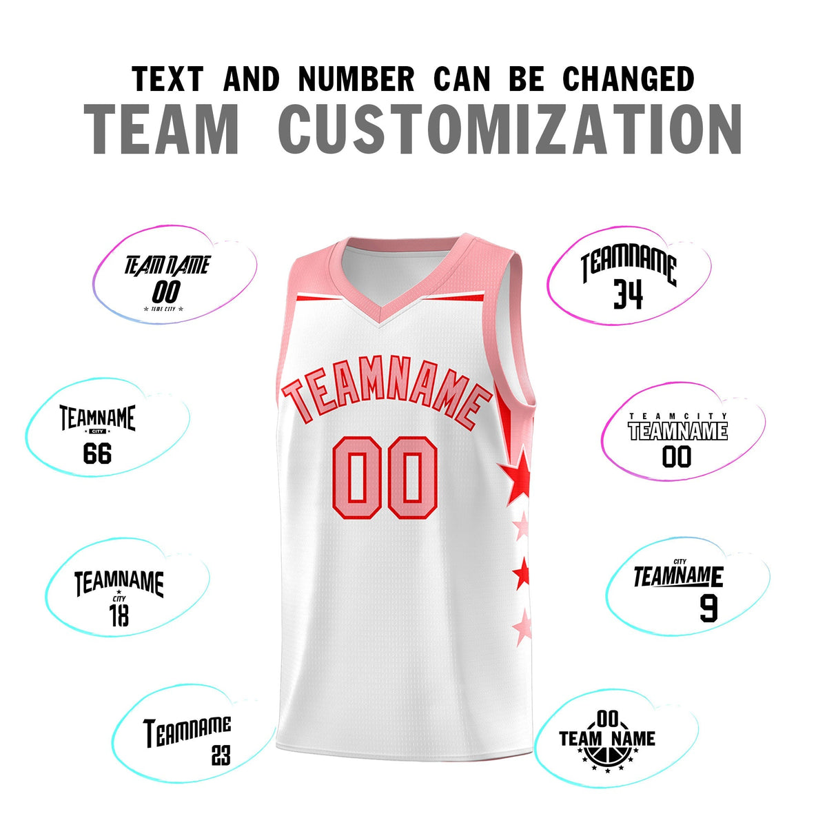 Custom Youth Basketball Uniform White Light Pink Two Tone Side Star Color Block Team Jersey
