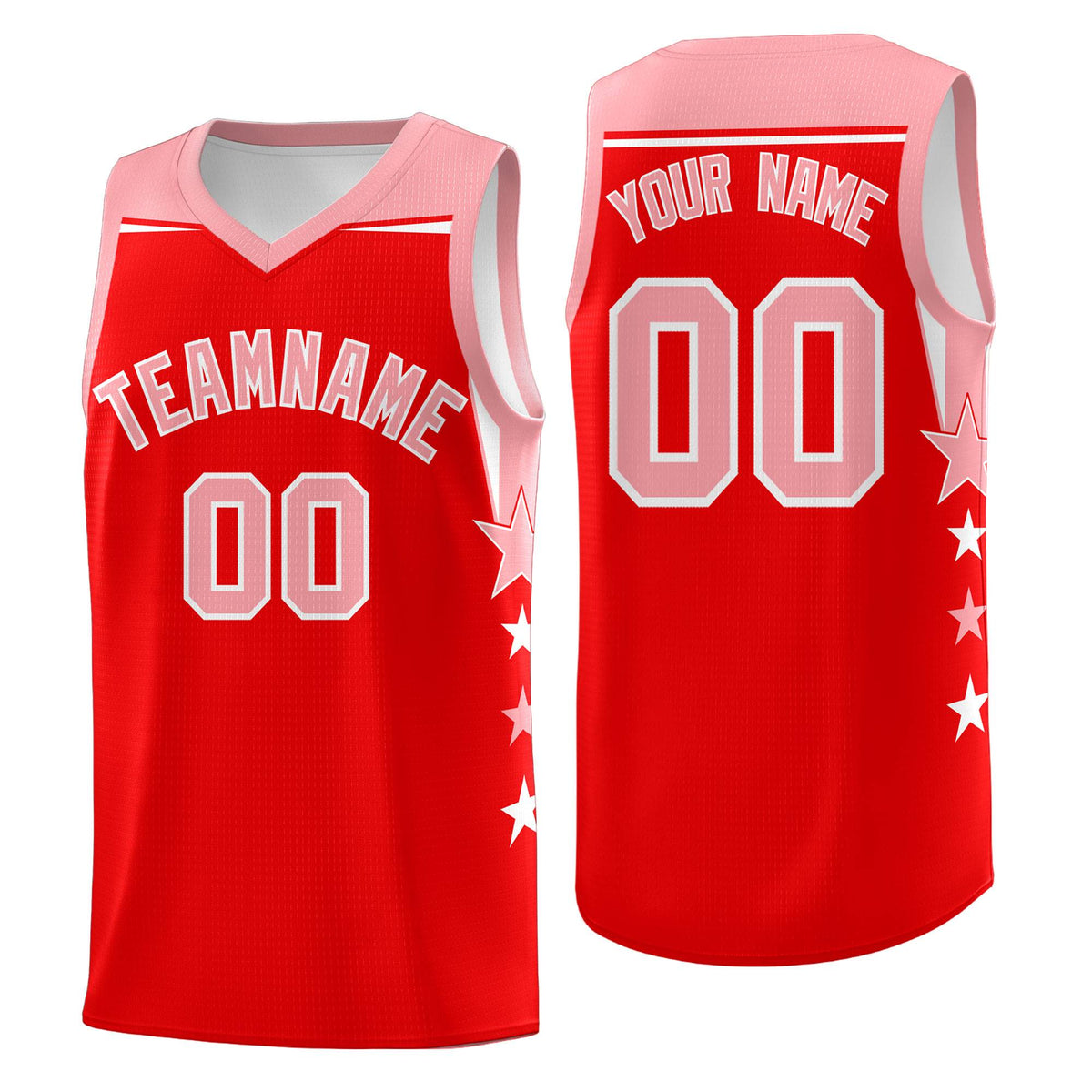 Custom Youth Basketball Uniform Light Red Light Pink Two Tone Side Star Personalized Team Jersey