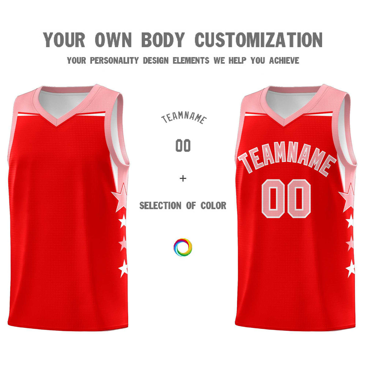 Custom Youth Basketball Uniform Light Red Light Pink Two Tone Side Star Personalized Team Jersey