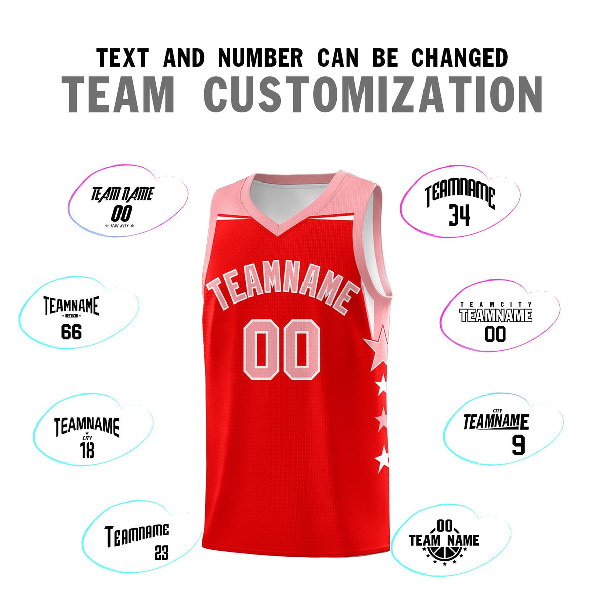 Custom Youth Basketball Uniform Light Red Light Pink Two Tone Side Star Personalized Team Jersey
