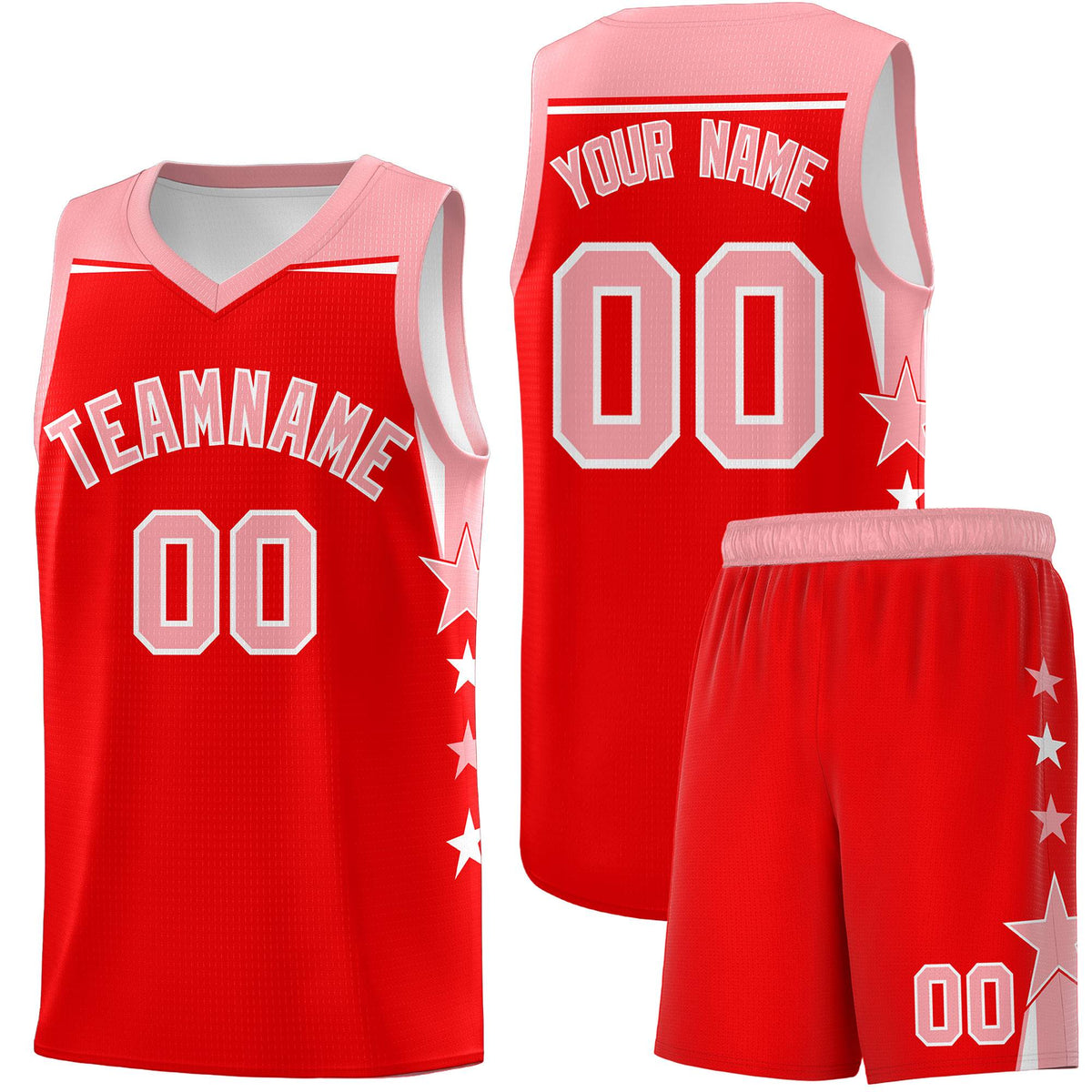 Custom Youth Basketball Uniform Light Red Light Pink Two Tone Side Star Personalized Team Jersey
