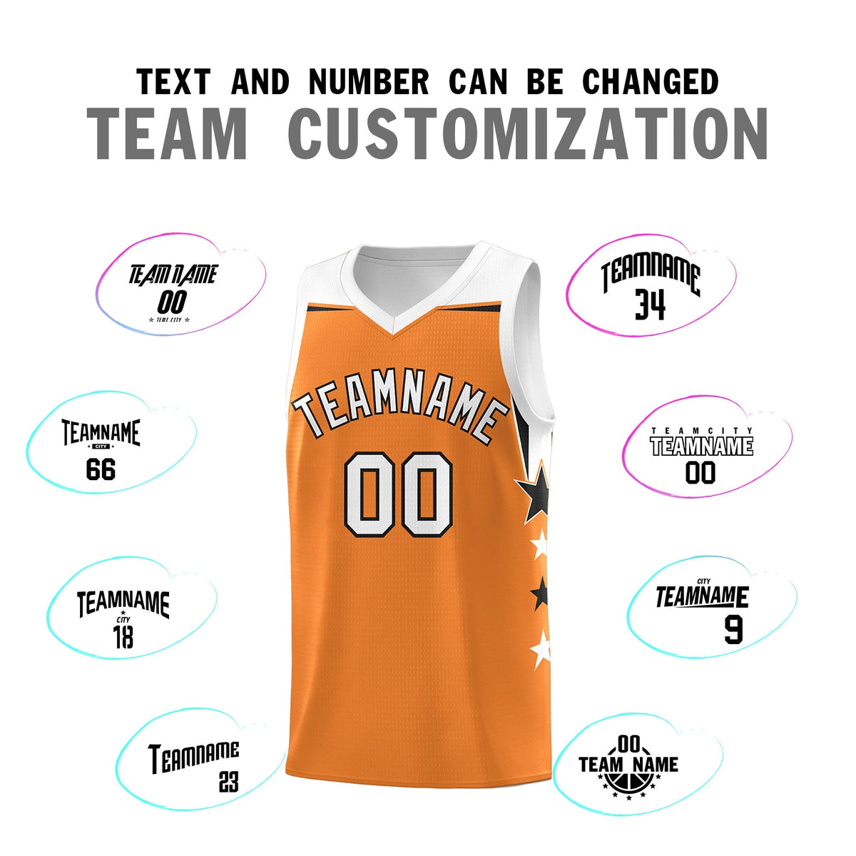 Custom Youth Basketball Uniform Gold Orange White Two Tone Side Star Add Name Number &amp; Logo