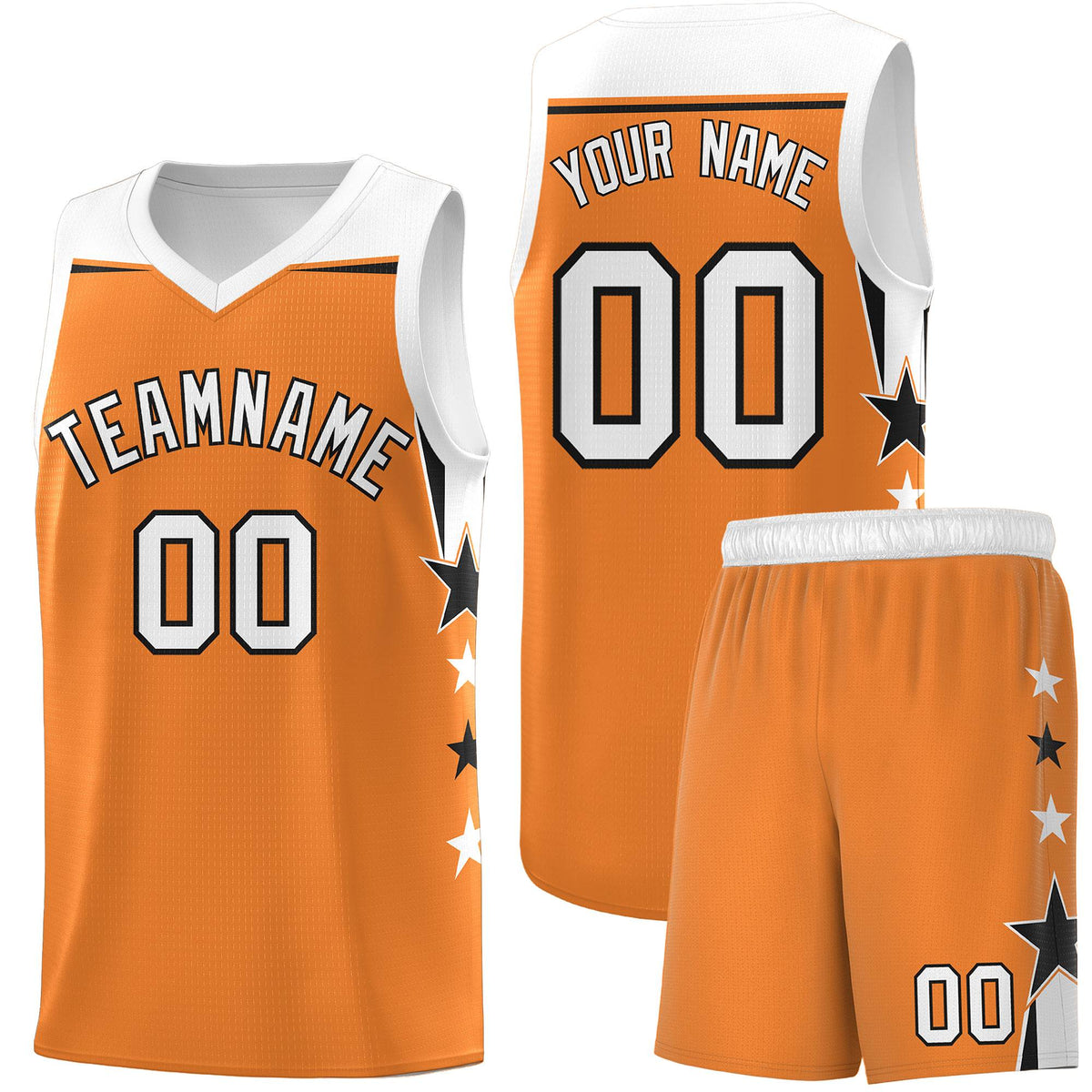 Custom Youth Basketball Uniform Gold Orange White Two Tone Side Star Add Name Number &amp; Logo