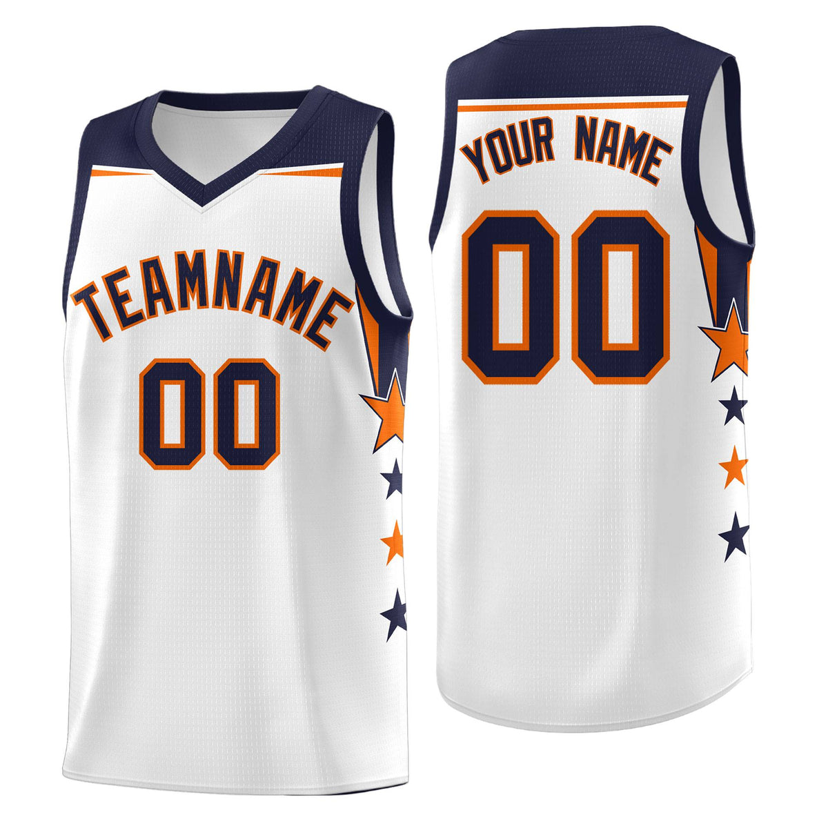 Custom Youth Basketball Uniform White Navy Two Tone Side Star Add Name Number &amp; Logo