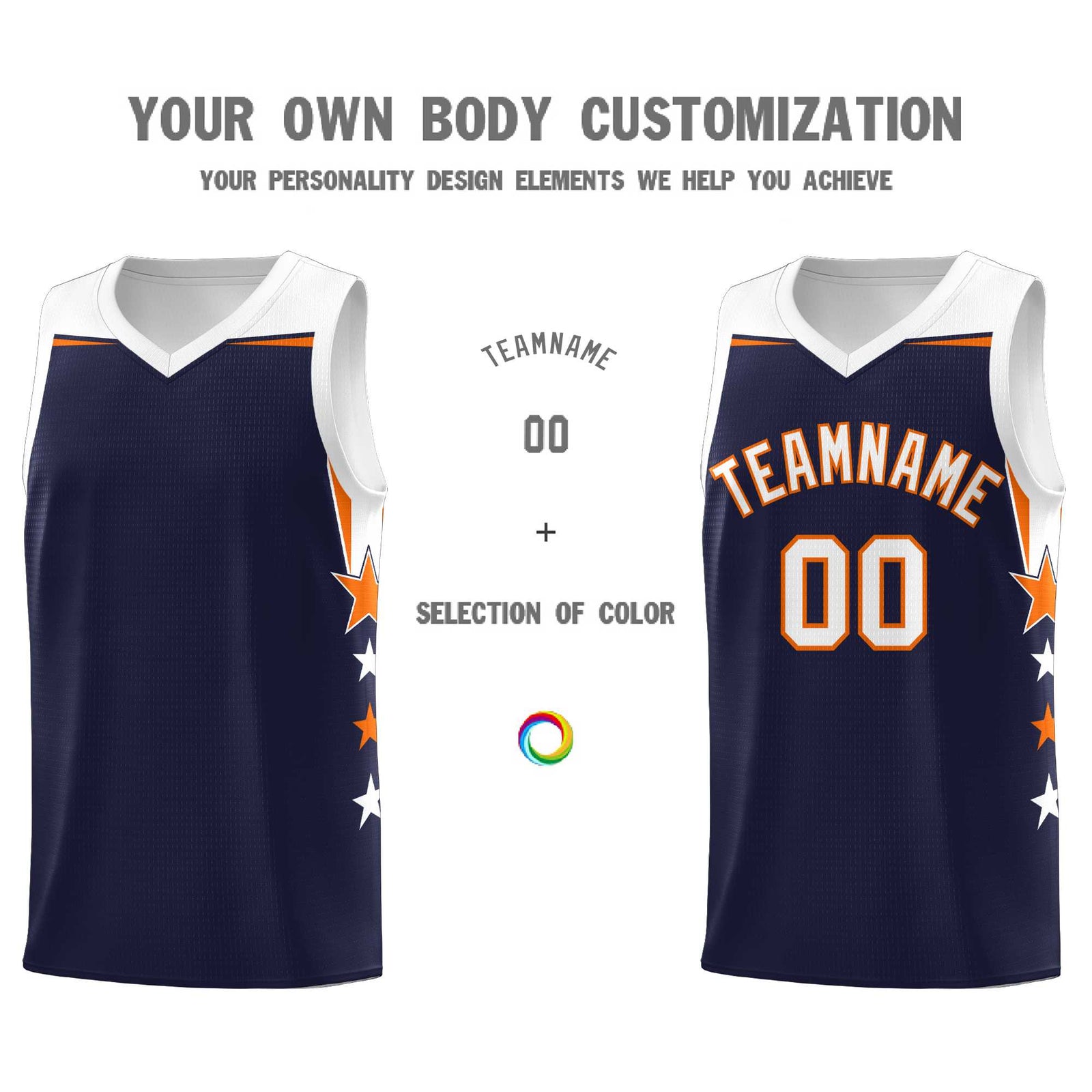 Custom Youth Basketball Uniform Navy White Two Tone Side Star Personalized Team Jersey