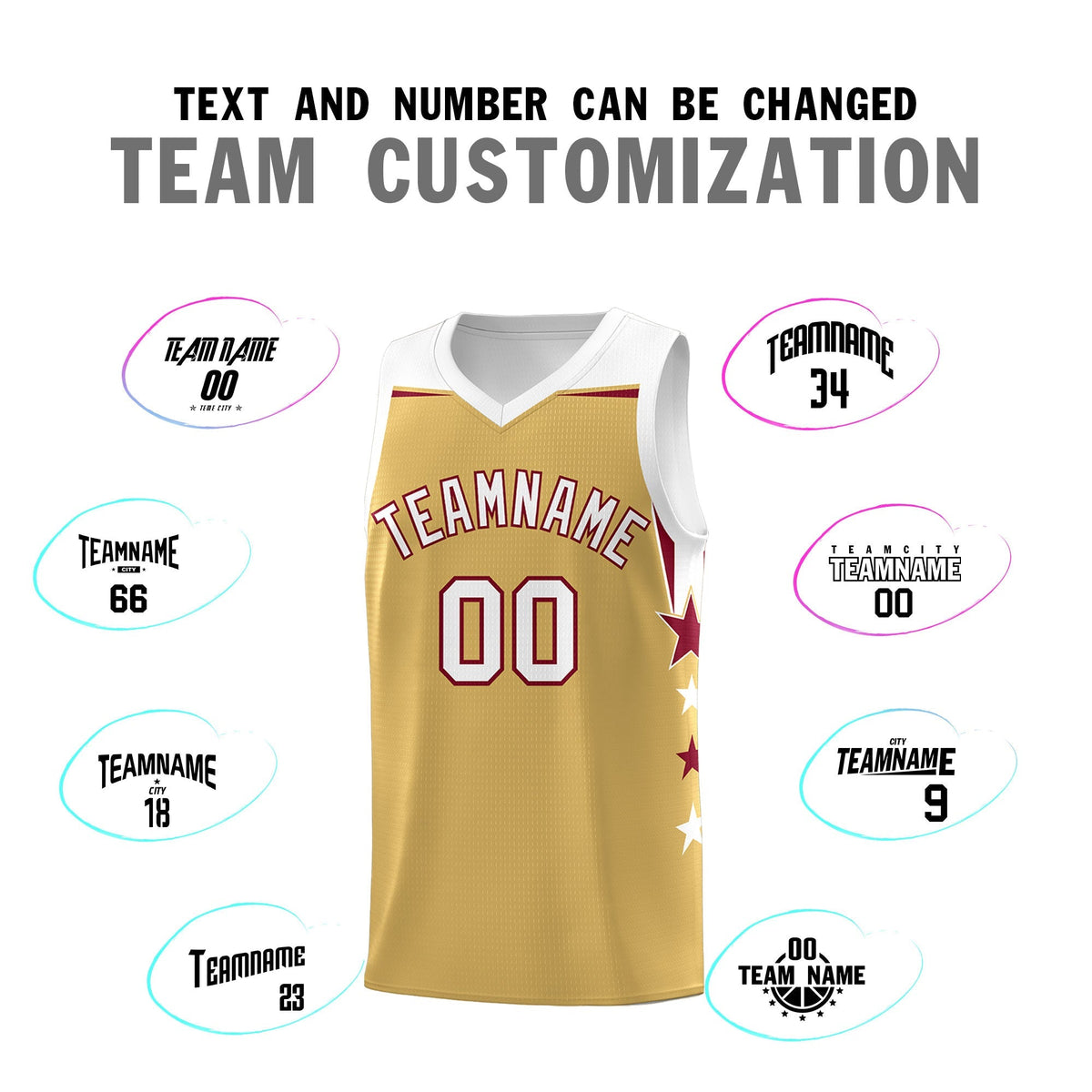 Custom Youth Basketball Uniform Old Gold White Two Tone Side Star Personalized Team Jersey
