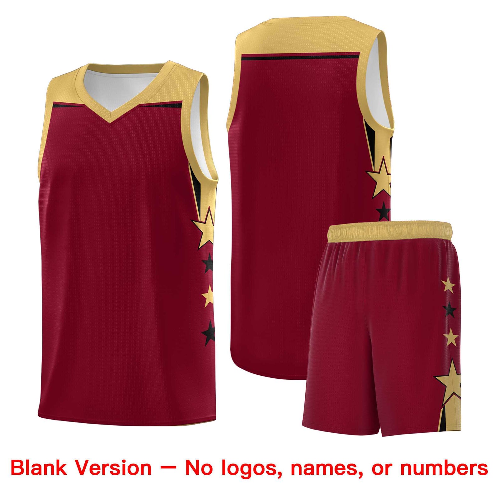 Custom Youth Basketball Uniform Crimson Old Gold Two Tone Side Star Color Block Team Jersey