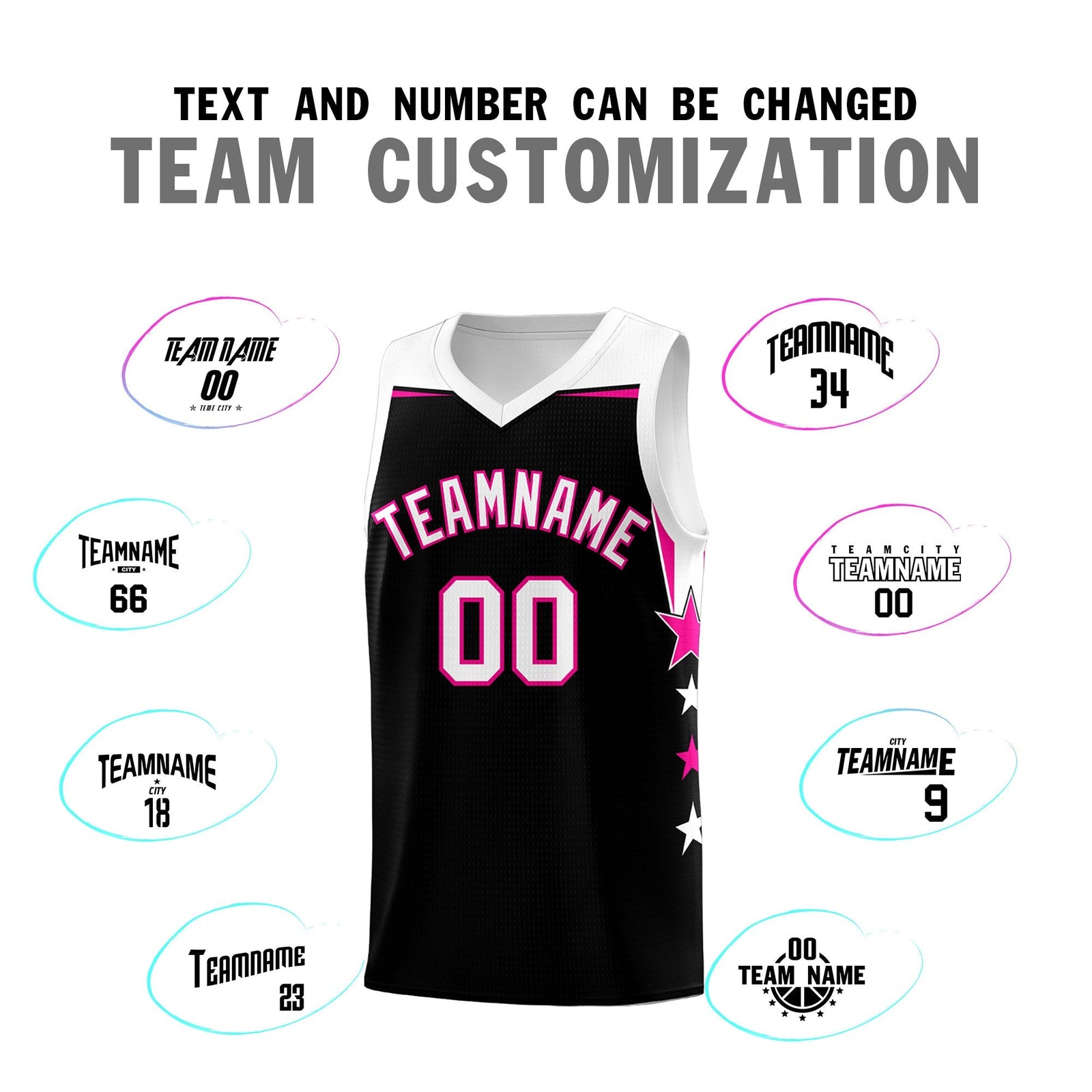 Custom Youth Basketball Uniform Black White Two Tone Side Star Personalized Team Jersey