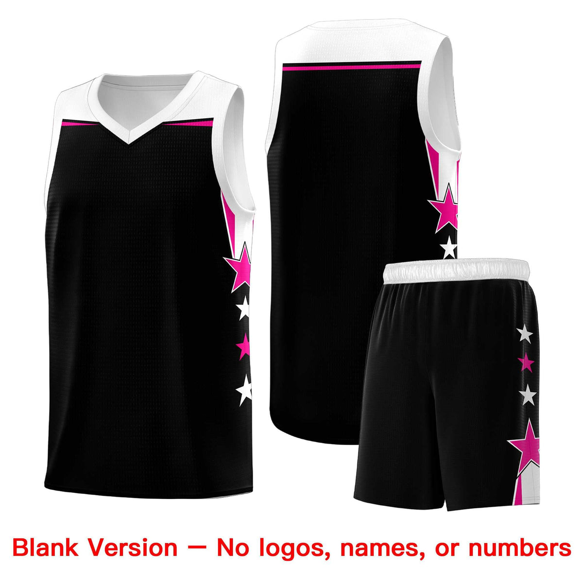 Custom Youth Basketball Uniform Black White Two Tone Side Star Personalized Team Jersey