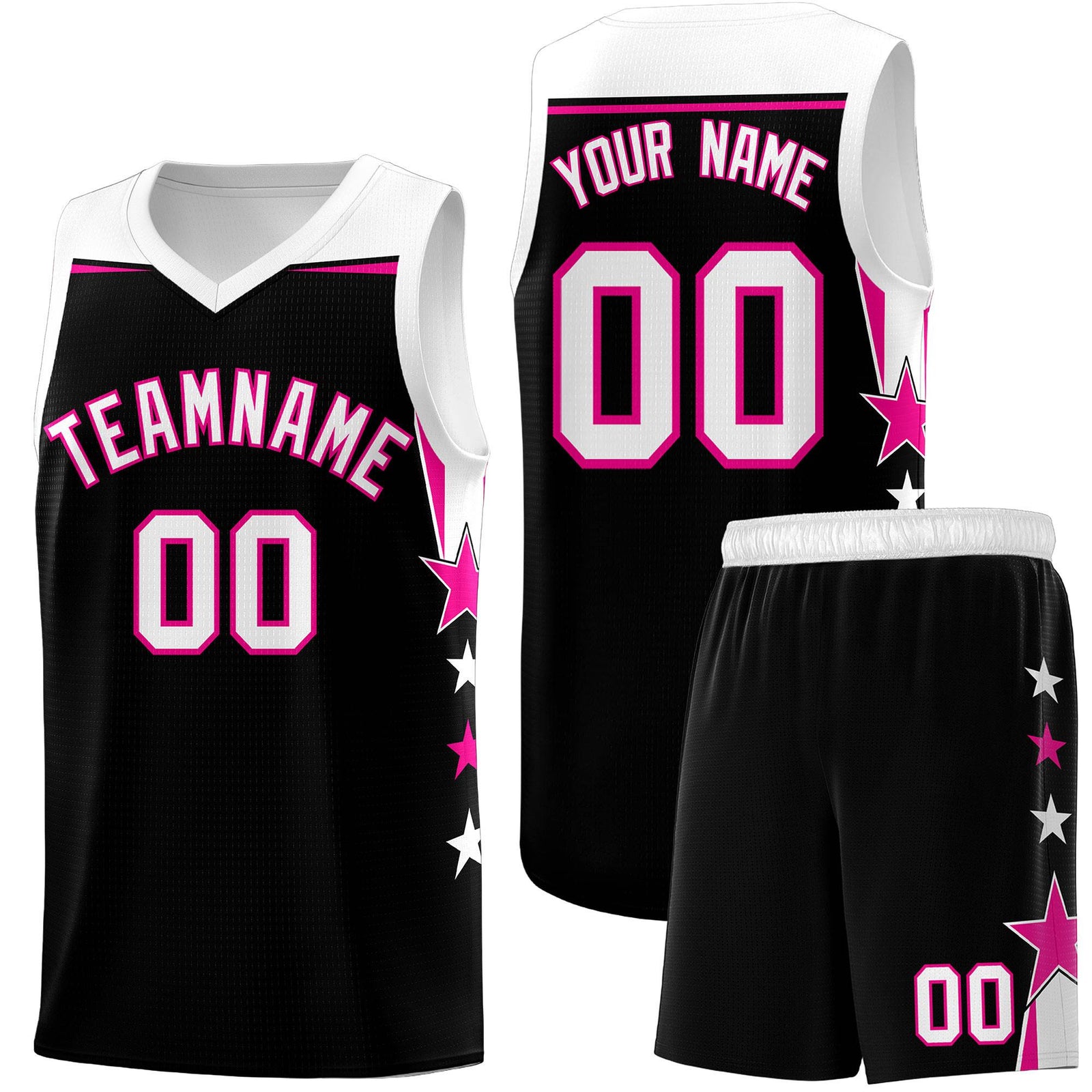 Custom Youth Basketball Uniform Black White Two Tone Side Star Personalized Team Jersey