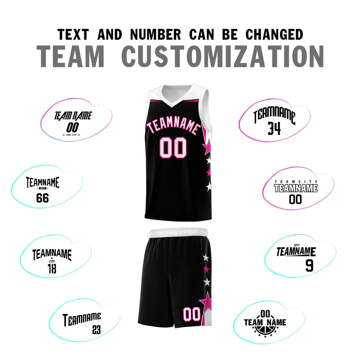 Custom Youth Basketball Uniform Black White Two Tone Side Star Personalized Team Jersey