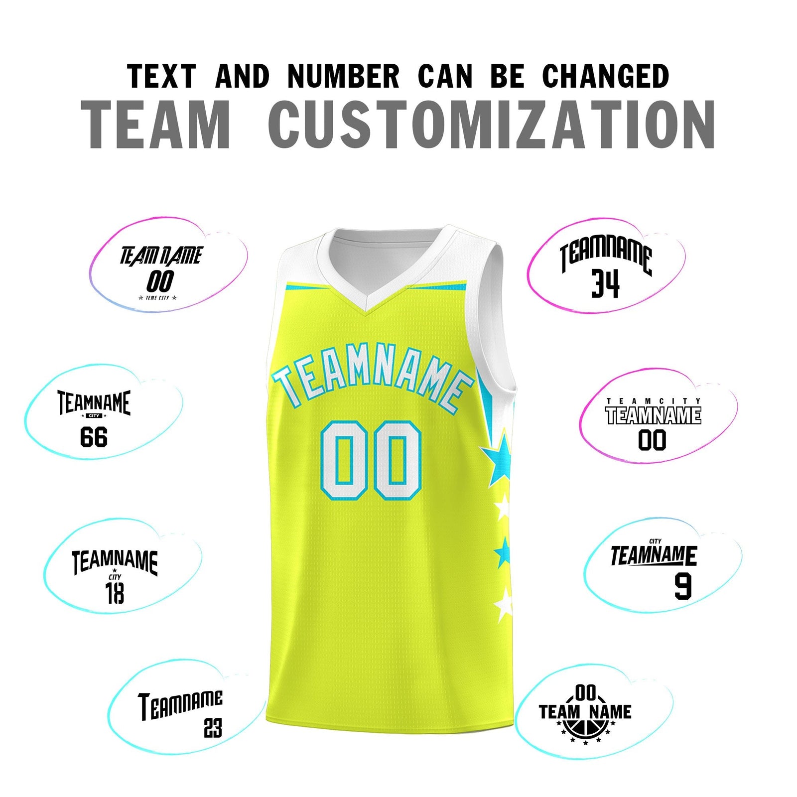 Custom Youth Basketball Uniform Fluorescent Green White Two Tone Side Star Personalized Team Jersey