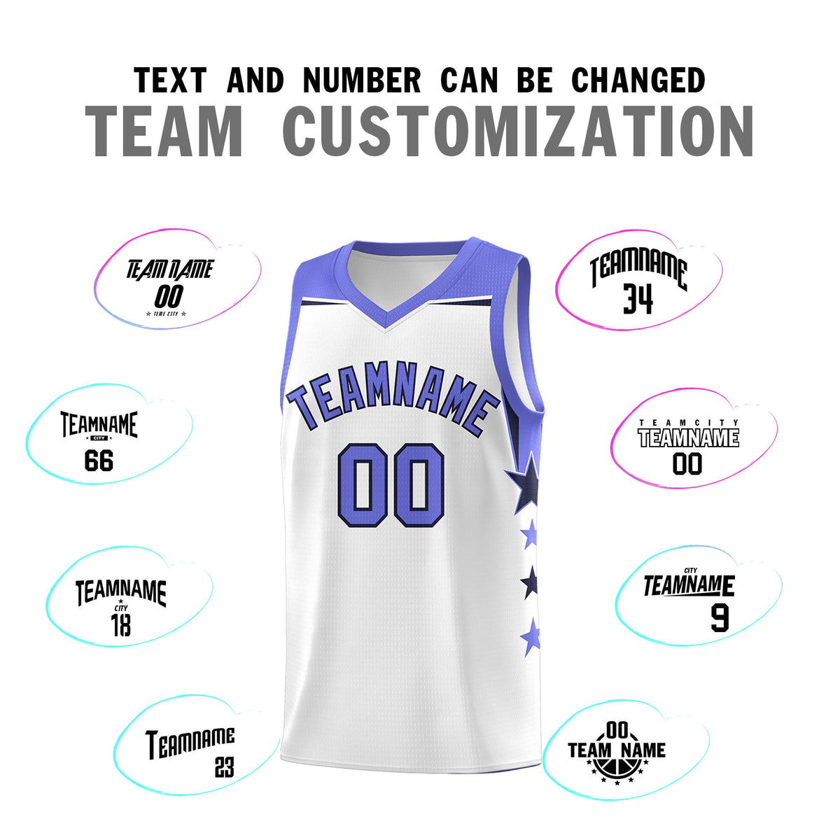 Custom Youth Basketball Uniform White Purple Two Tone Side Star Add Name Number & Logo