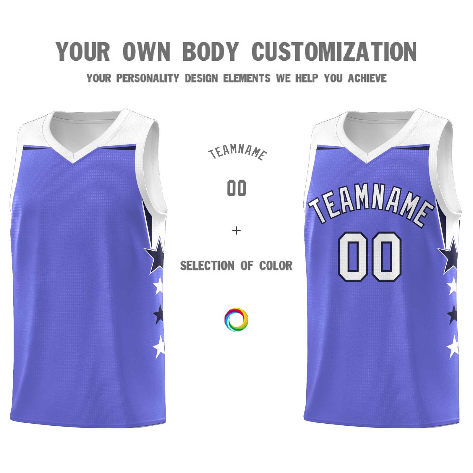 Custom Youth Basketball Uniform Purple White Two Tone Side Star Personalized Team Jersey