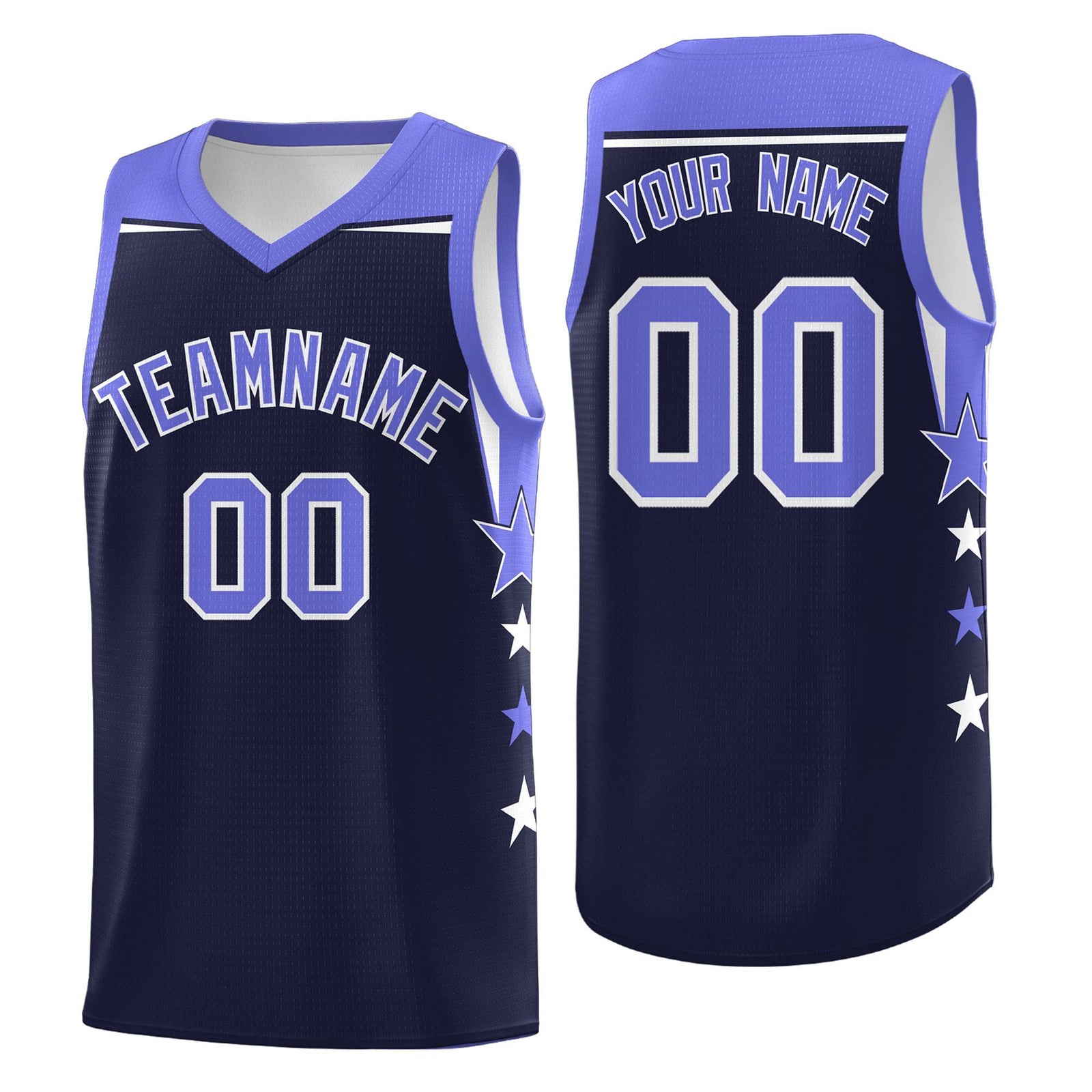 Custom Youth Basketball Uniform Navy Purple Two Tone Side Star Color Block Team Jersey