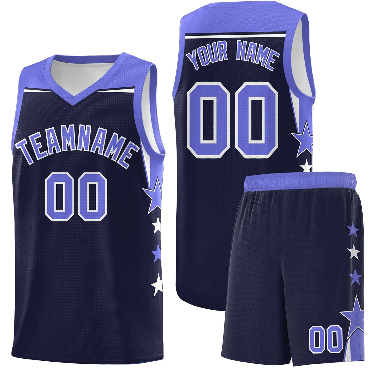 Custom Youth Basketball Uniform Navy Purple Two Tone Side Star Color Block Team Jersey