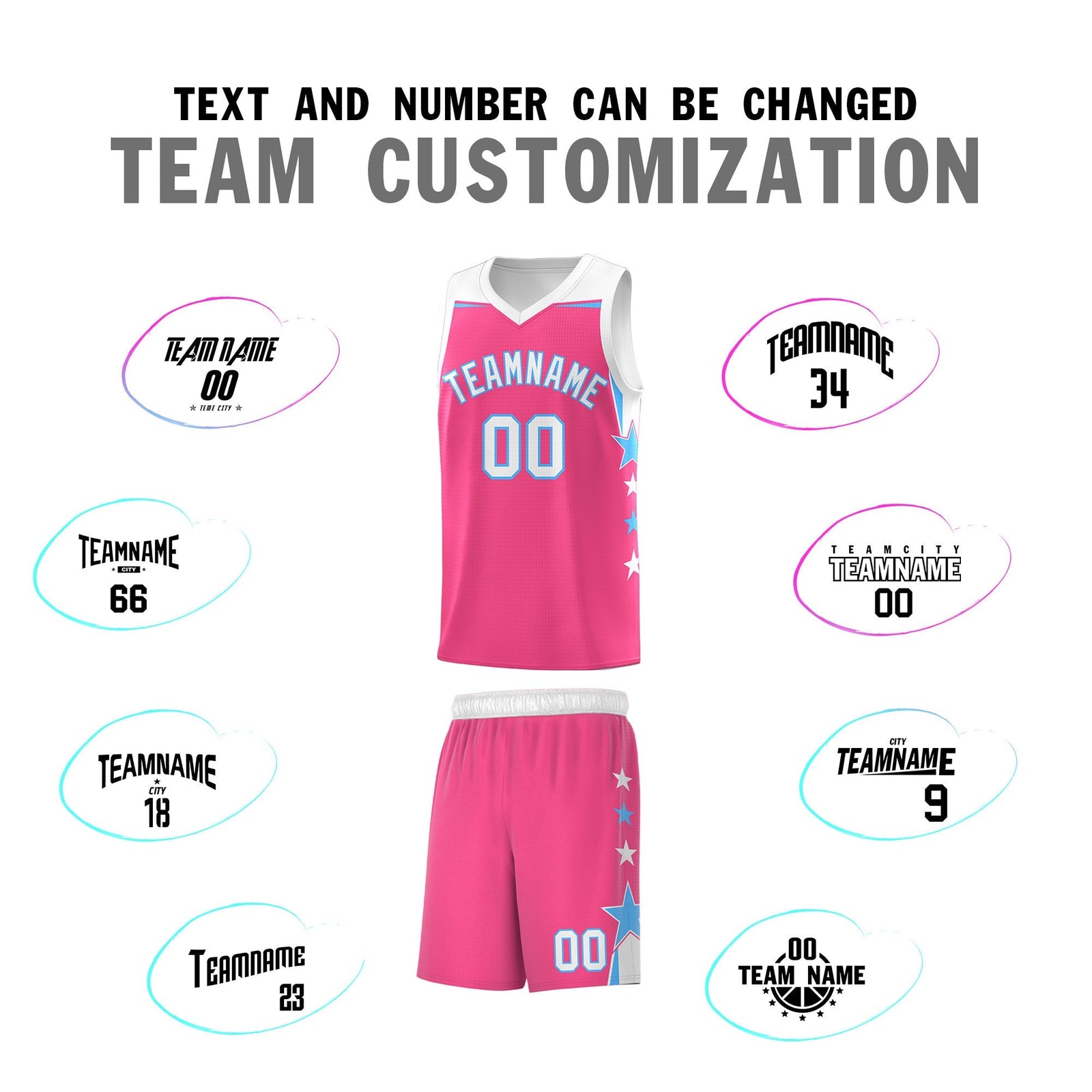 Custom Youth Basketball Uniform Pink White Two Tone Side Star Personalized Team Jersey