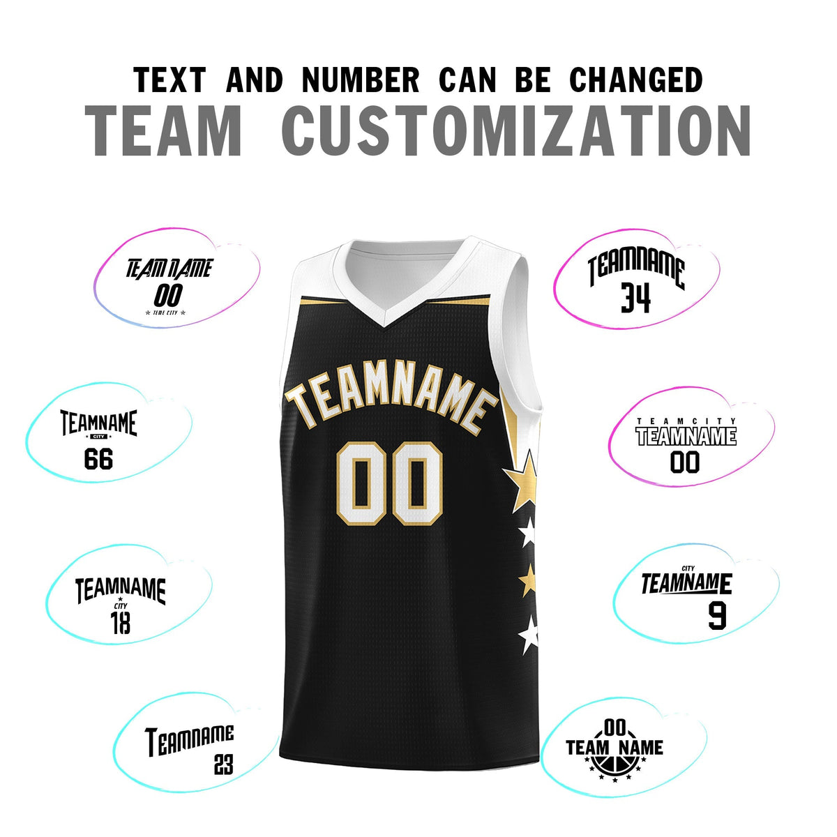 Custom Youth Basketball Uniform Black White Two Tone Side Star Personalized Team Jersey