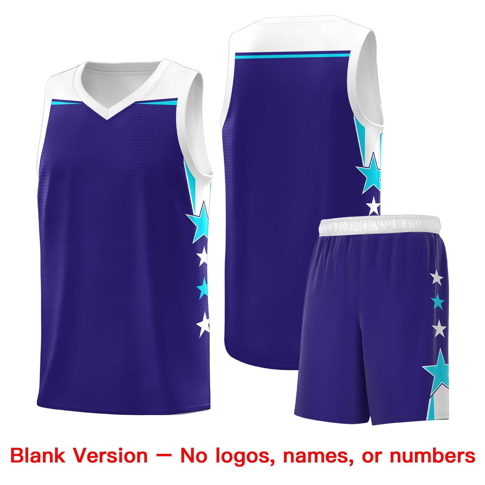 Custom Youth Basketball Uniform Royal White Two Tone Side Star Add Name Number & Logo