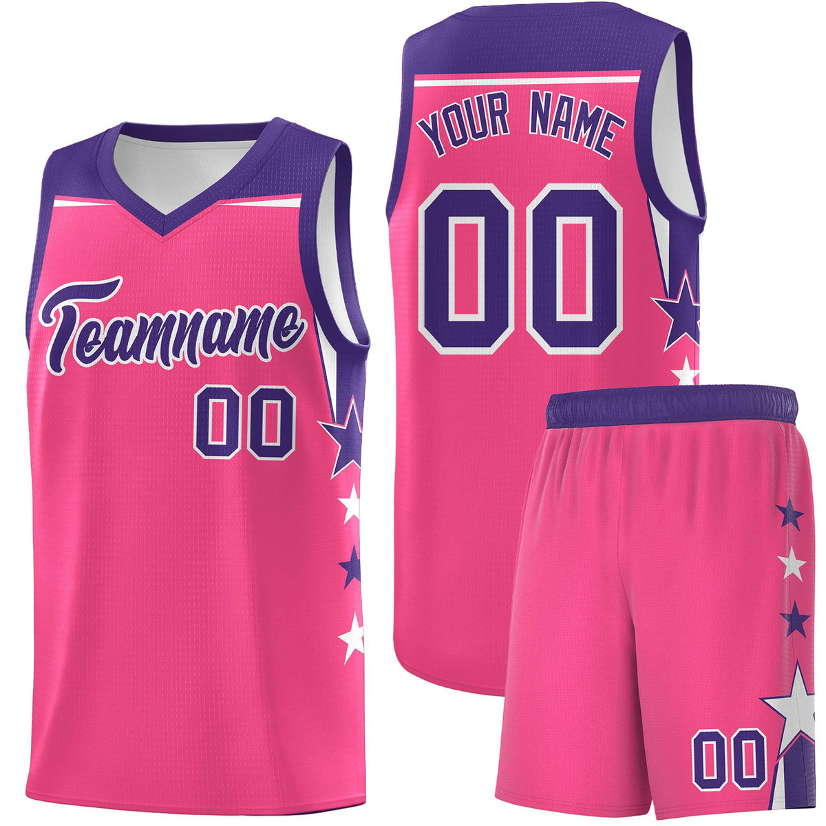 Custom Youth Basketball Uniform Pink Purple Two Tone Side Star Add Name Number &amp; Logo