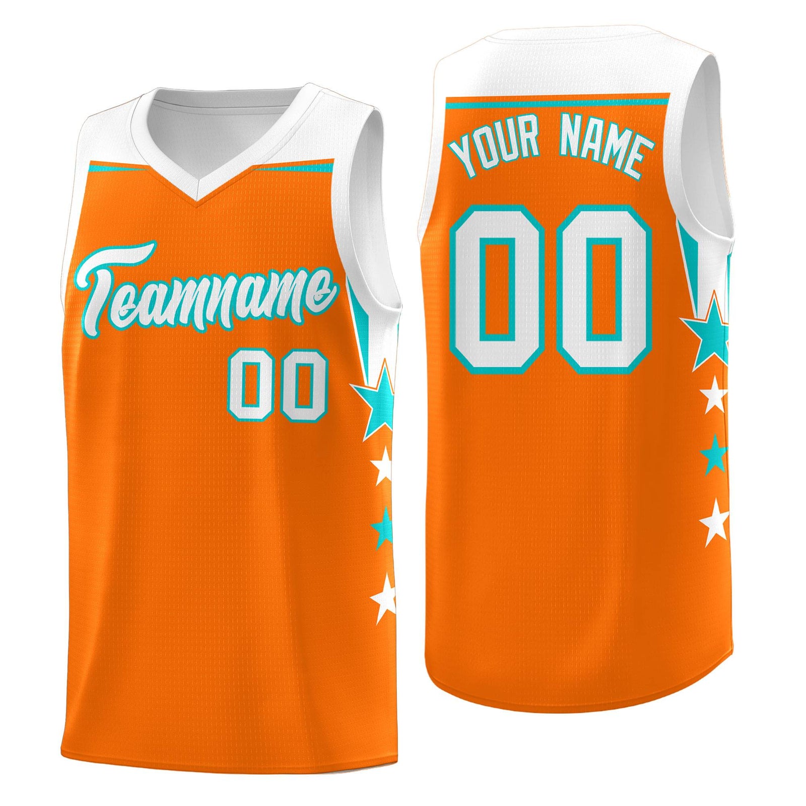 Custom Youth Basketball Uniform Orange White Two Tone Side Star Add Name Number & Logo