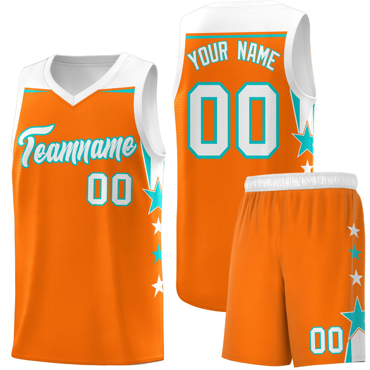 Custom Youth Basketball Uniform Orange White Two Tone Side Star Add Name Number &amp; Logo