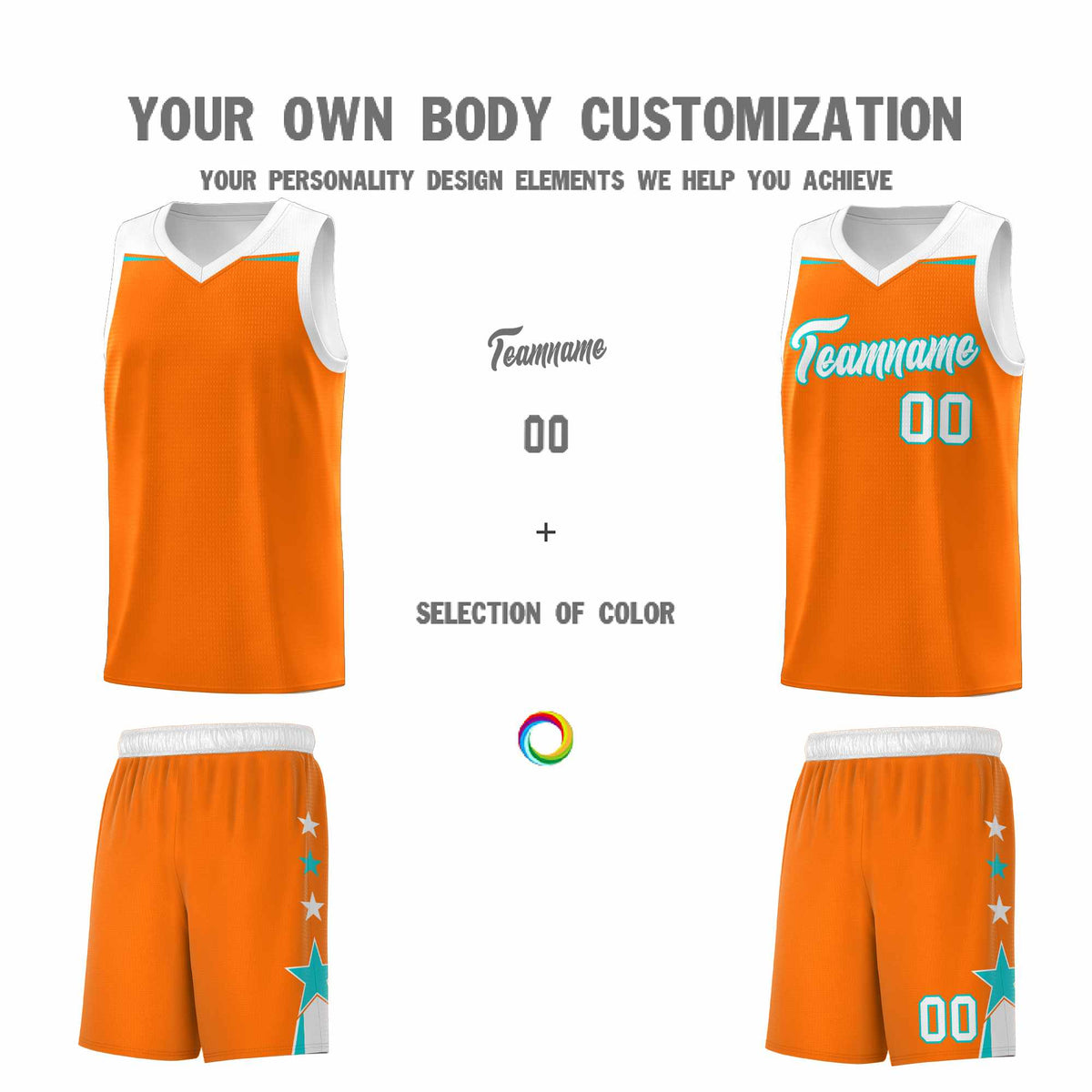 Custom Youth Basketball Uniform Orange White Two Tone Side Star Add Name Number &amp; Logo