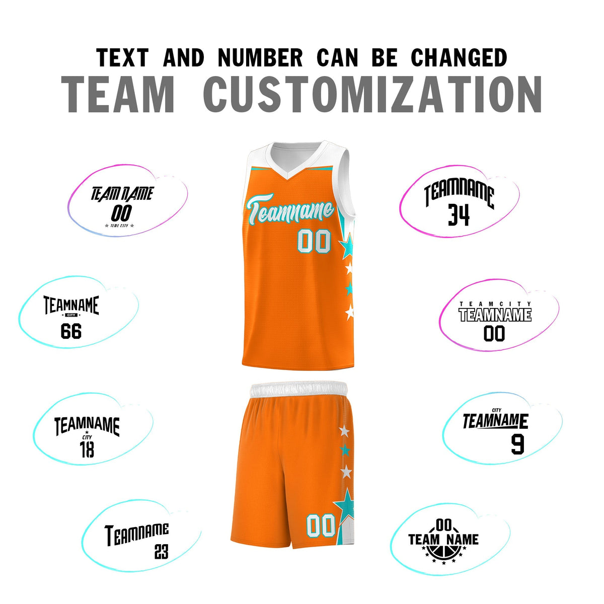 Custom Youth Basketball Uniform Orange White Two Tone Side Star Add Name Number &amp; Logo
