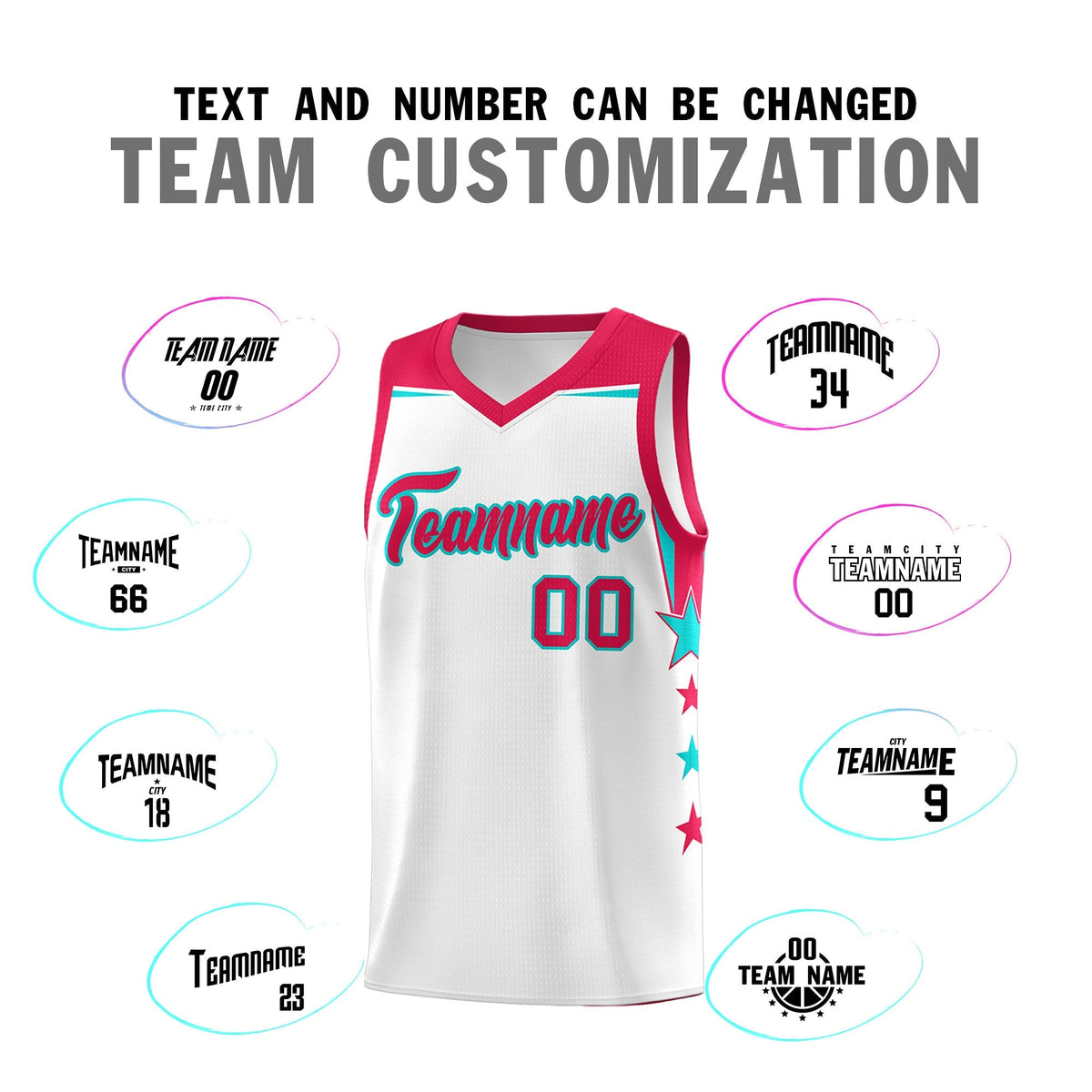 Custom Youth Basketball Uniform White Red Two Tone Side Star Color Block Team Jersey